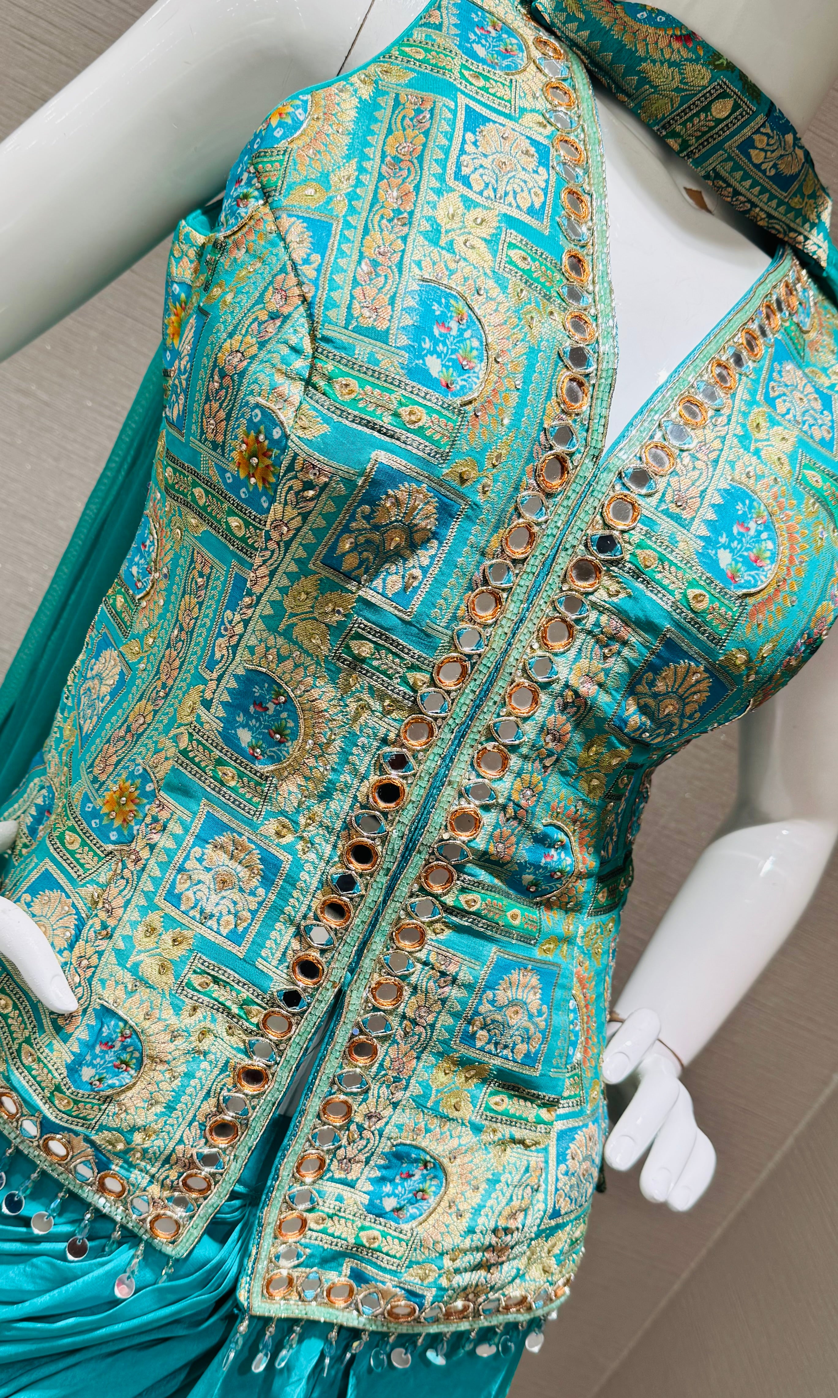 Green Indo Western Draped Skirt and Dhoti Set