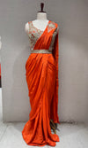 Orange Draped Saree with embroidered blouse & belt