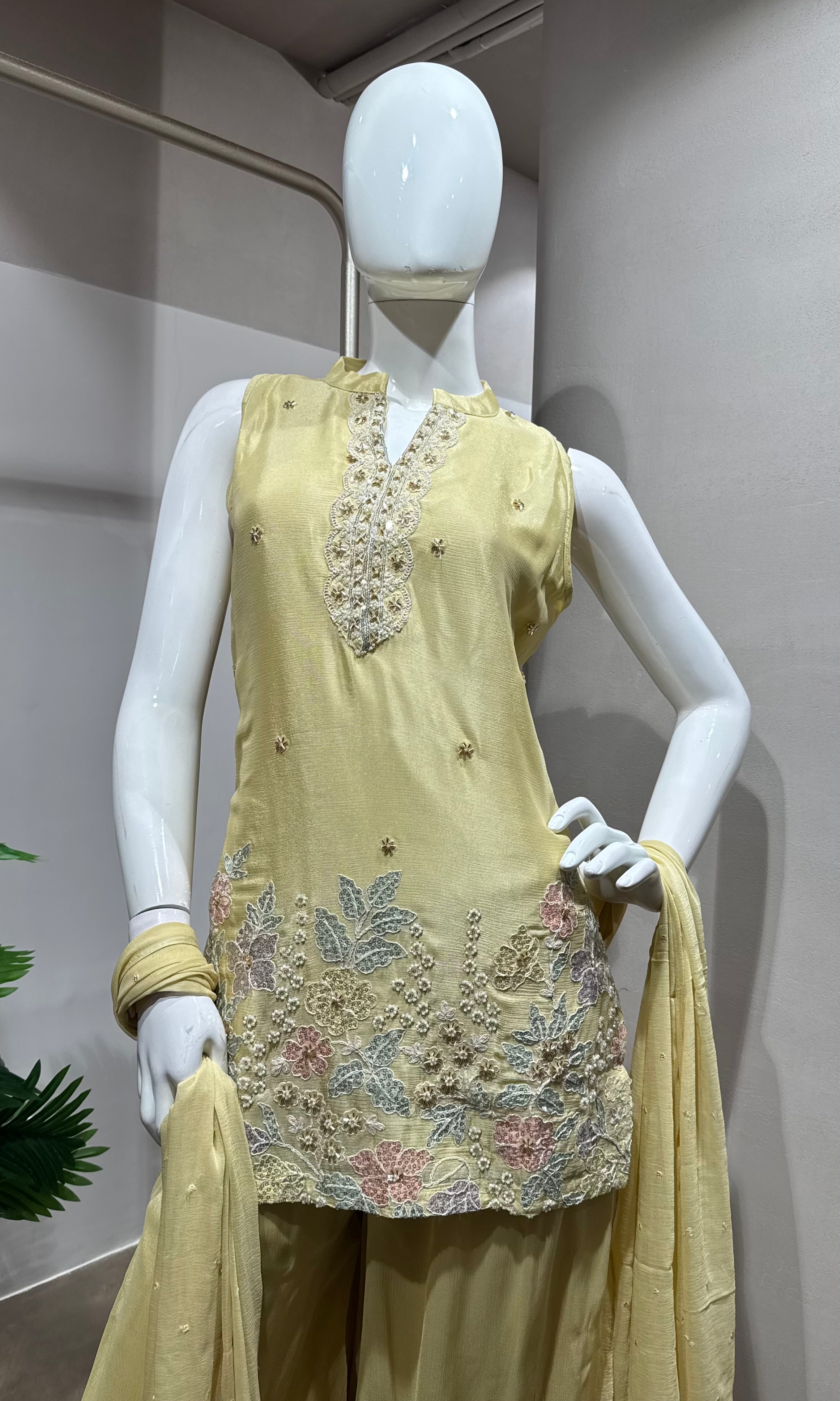 Ivory floral embroidered sharara set