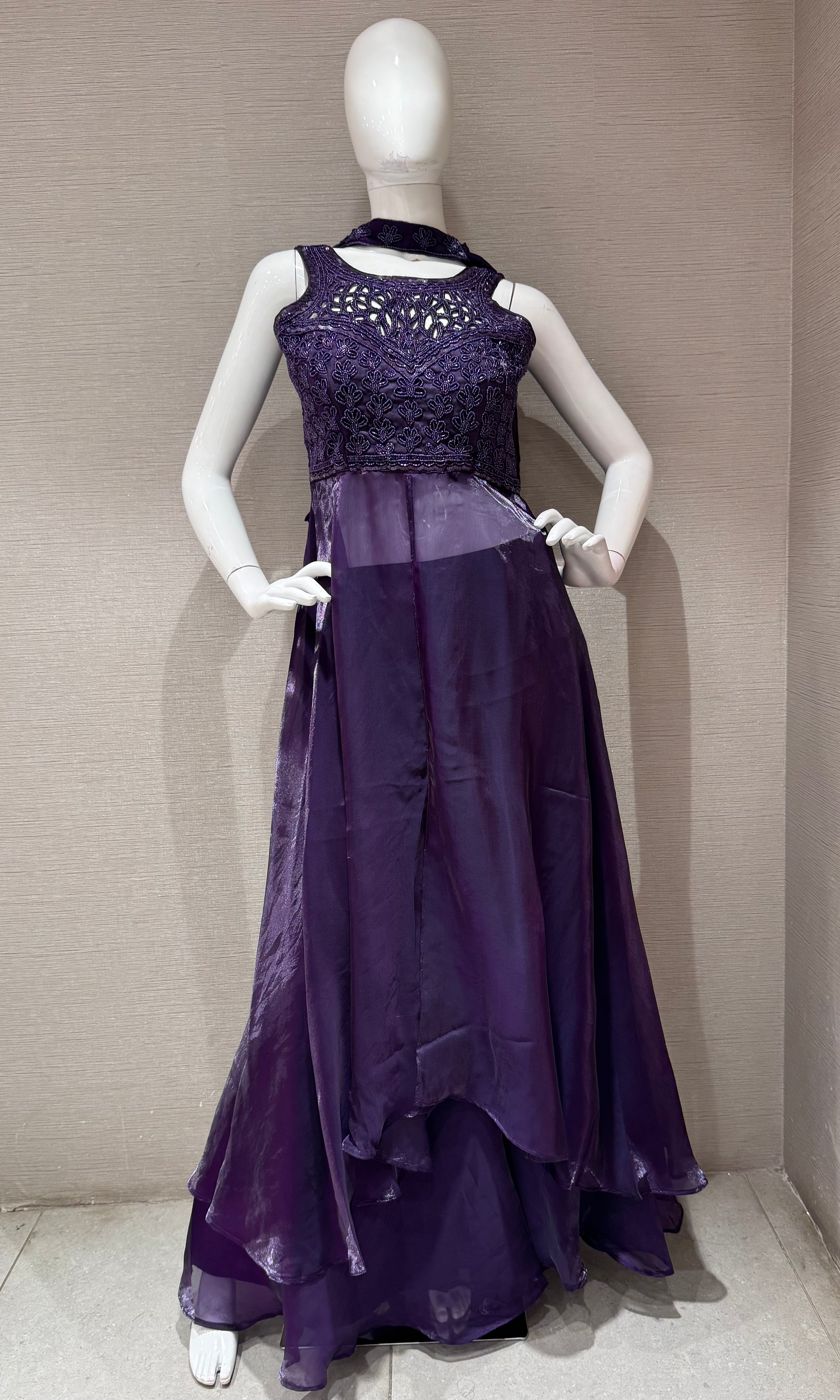 Purple Shimmer anarkali with palazzo pants