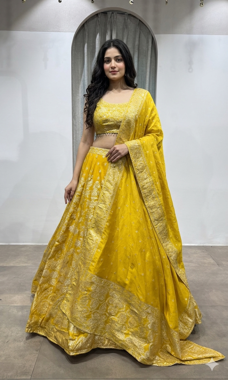 Yellow Silver Embroidered Lehenga Set