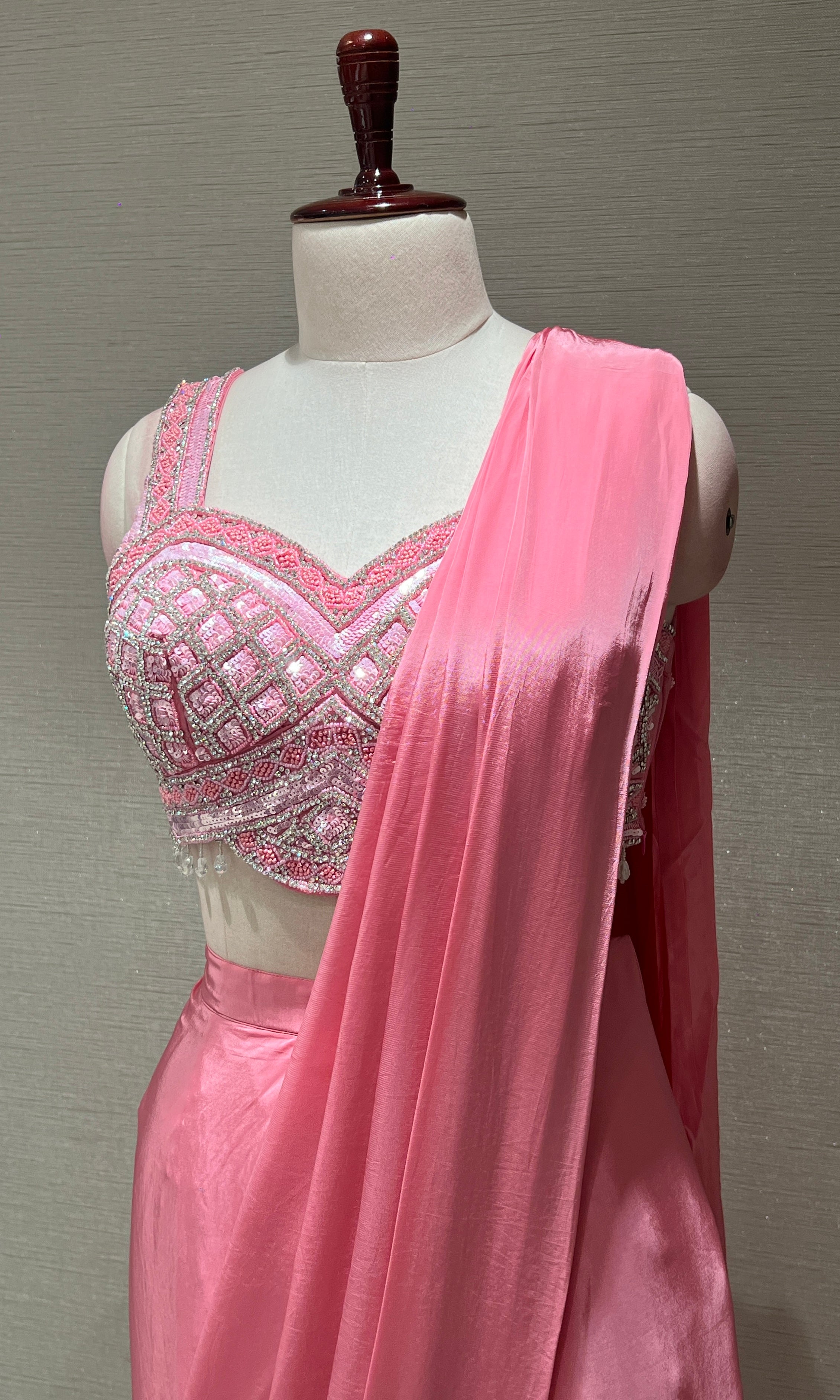 Blush Pink Drape saree with Crystal Blouse