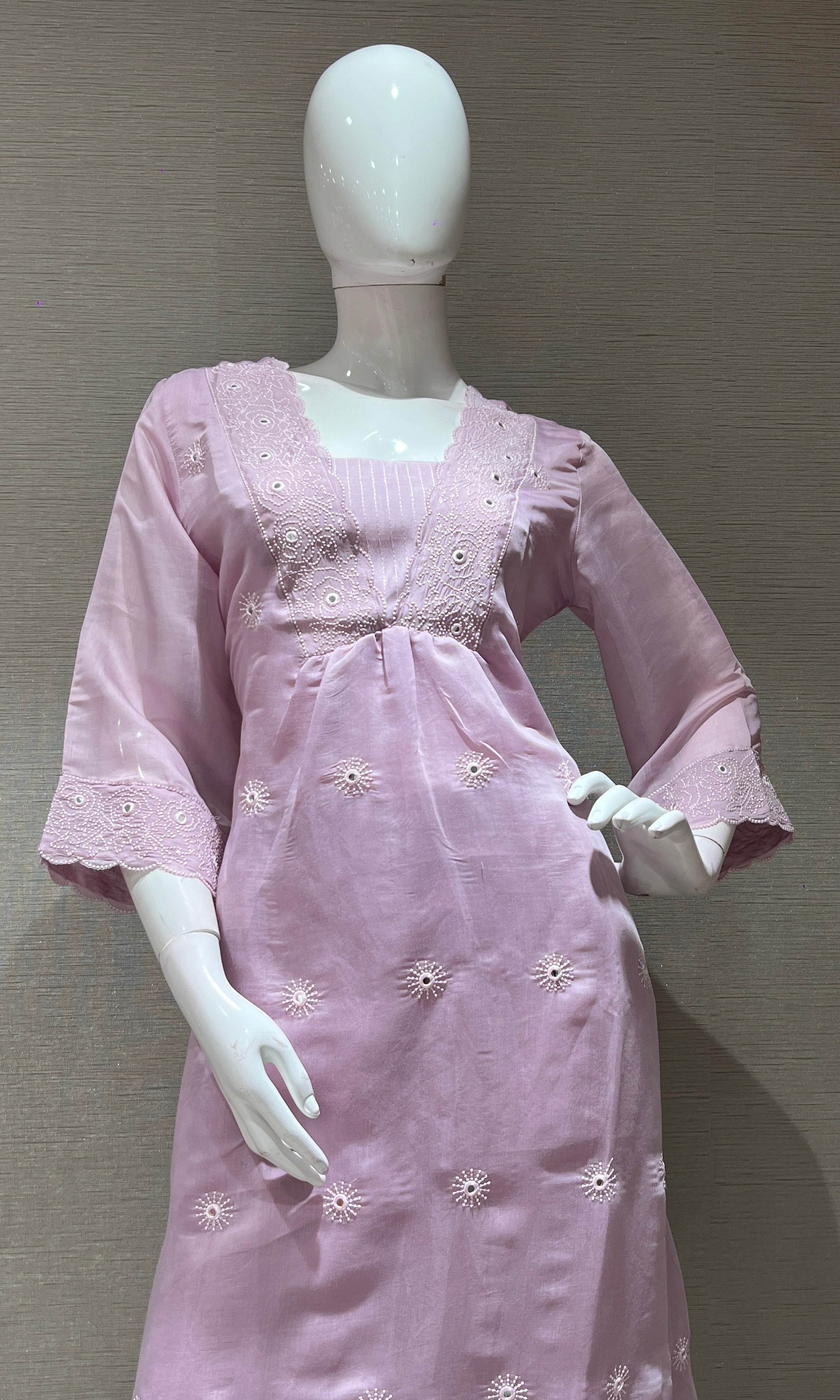 LAVENDER silk embroidered KURTA SET