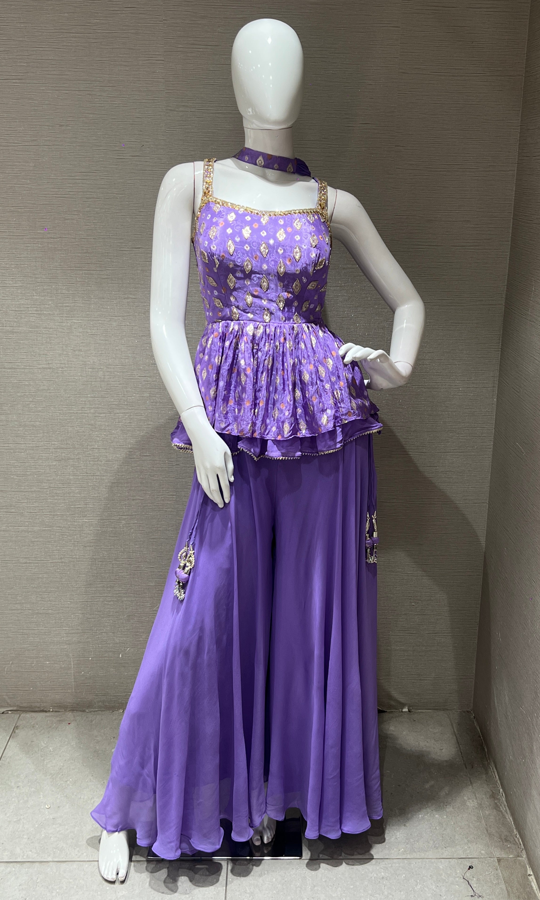 Lavender Embroidered Peplum palazzo Set