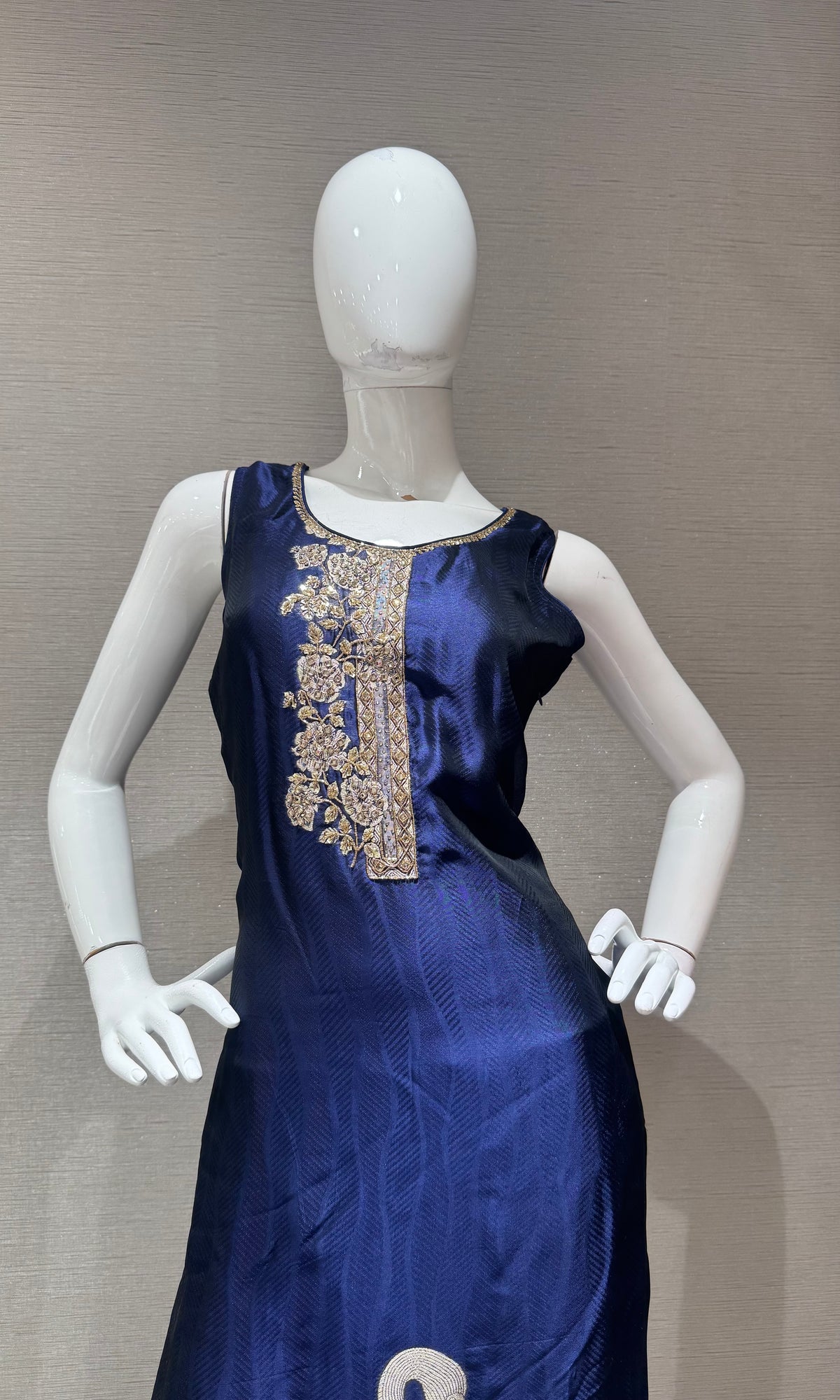 Navy blue Banarasi Brocade Silk Kurta Set with Dupatta
