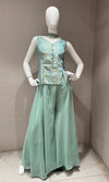 Sage Green Tissue Embroidered Fusion Palazzo Set