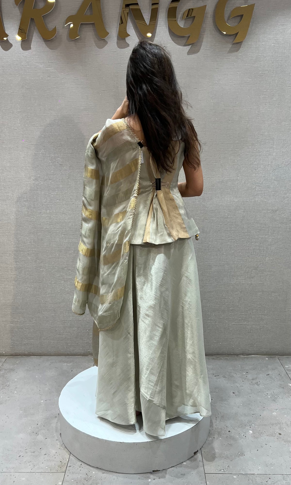 Grey GOLDEN TISSUE PEPLUM PALAZZO SET