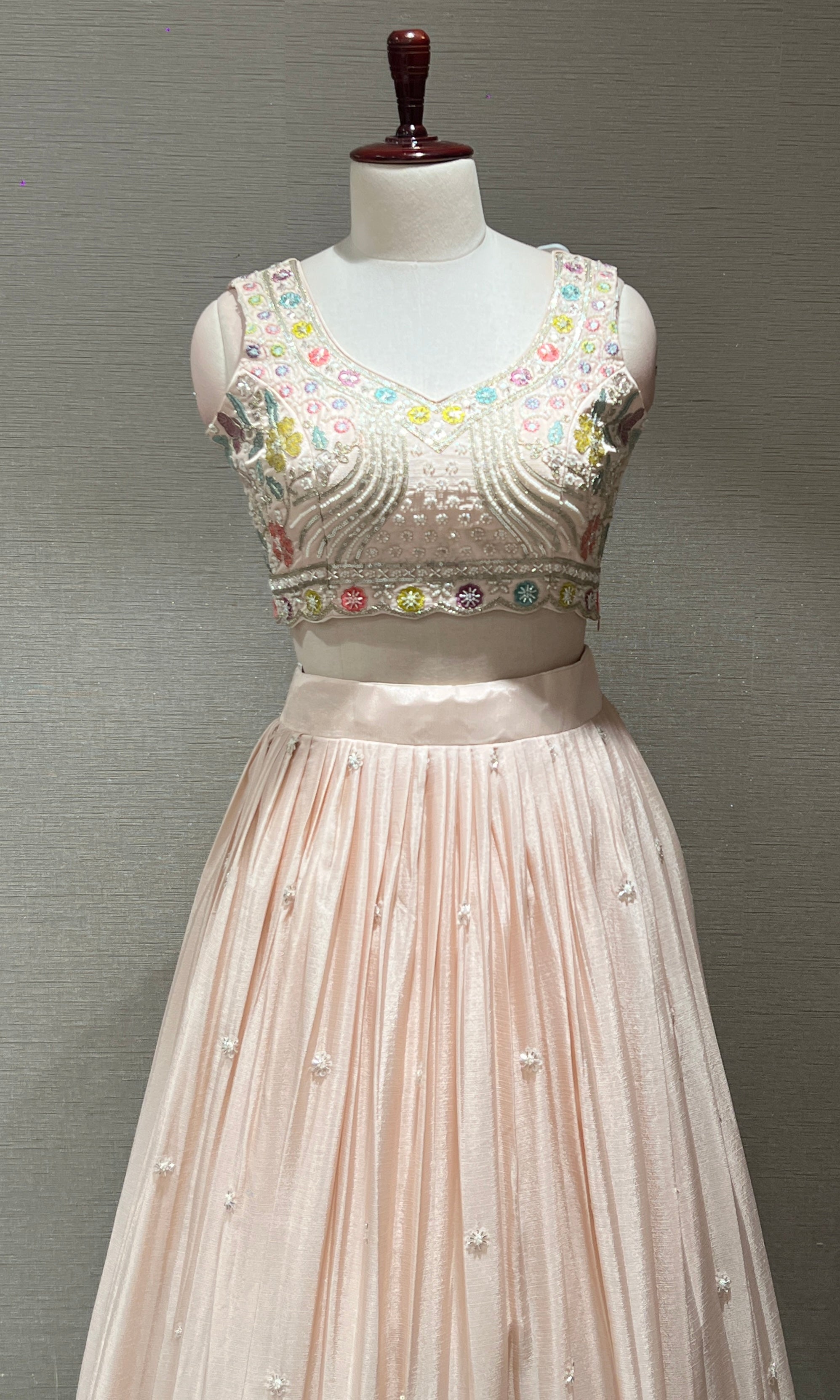 Light peach FLORAL EMBROIDERED Lehenga