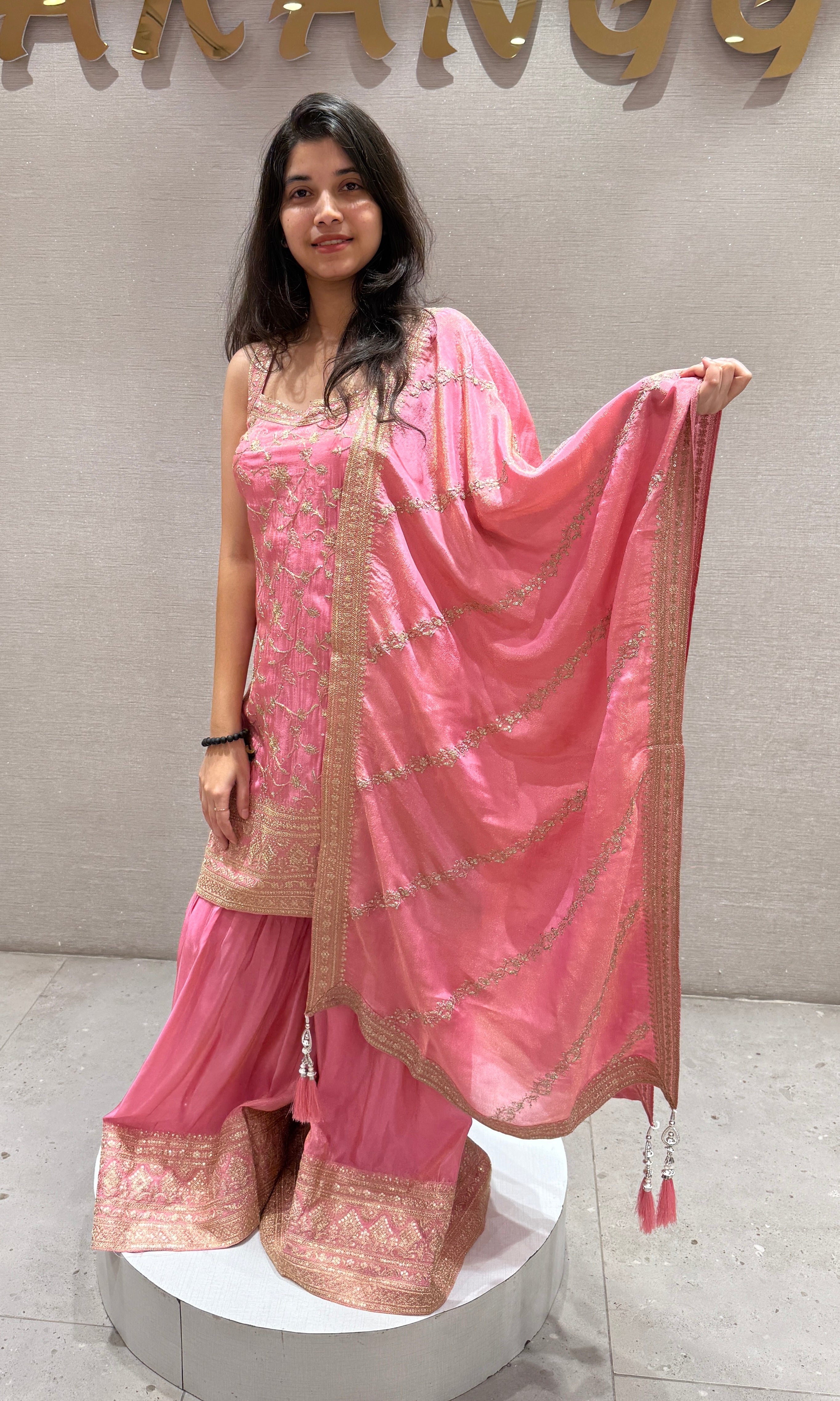 rose pink embroidered Sharara set