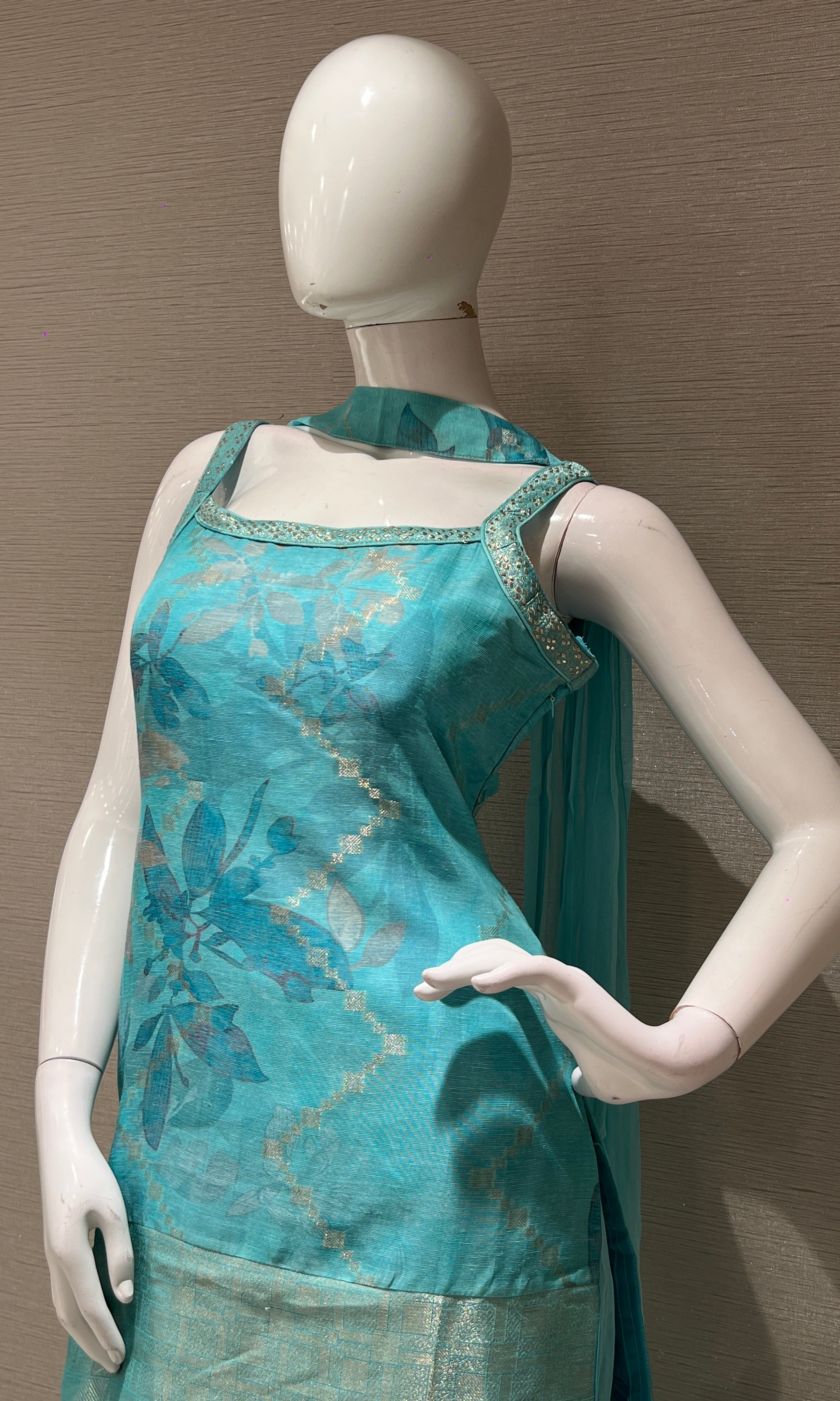 Sea blue Floral Kurta Sharara set