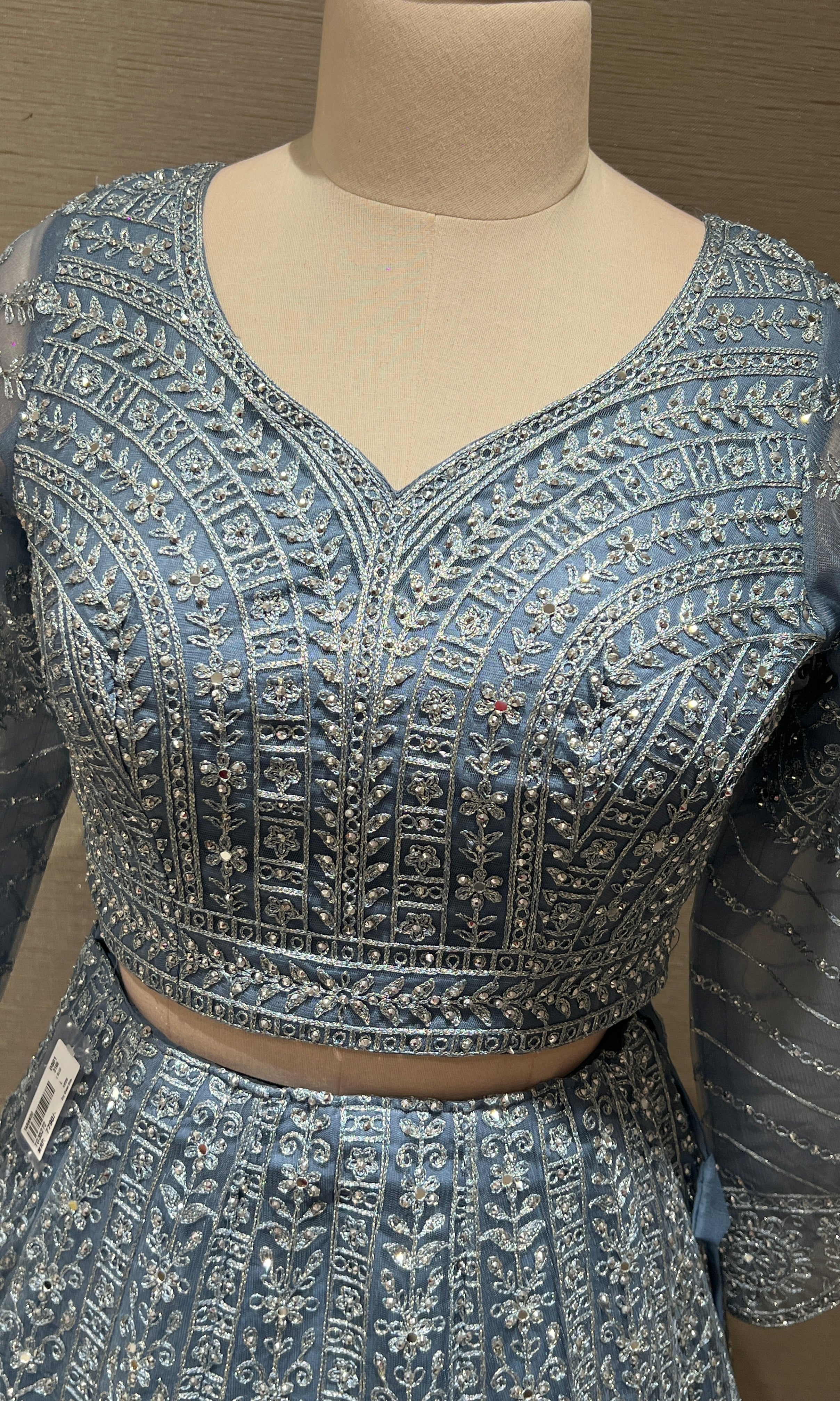 Light blue net intricate embroidered Lehenga