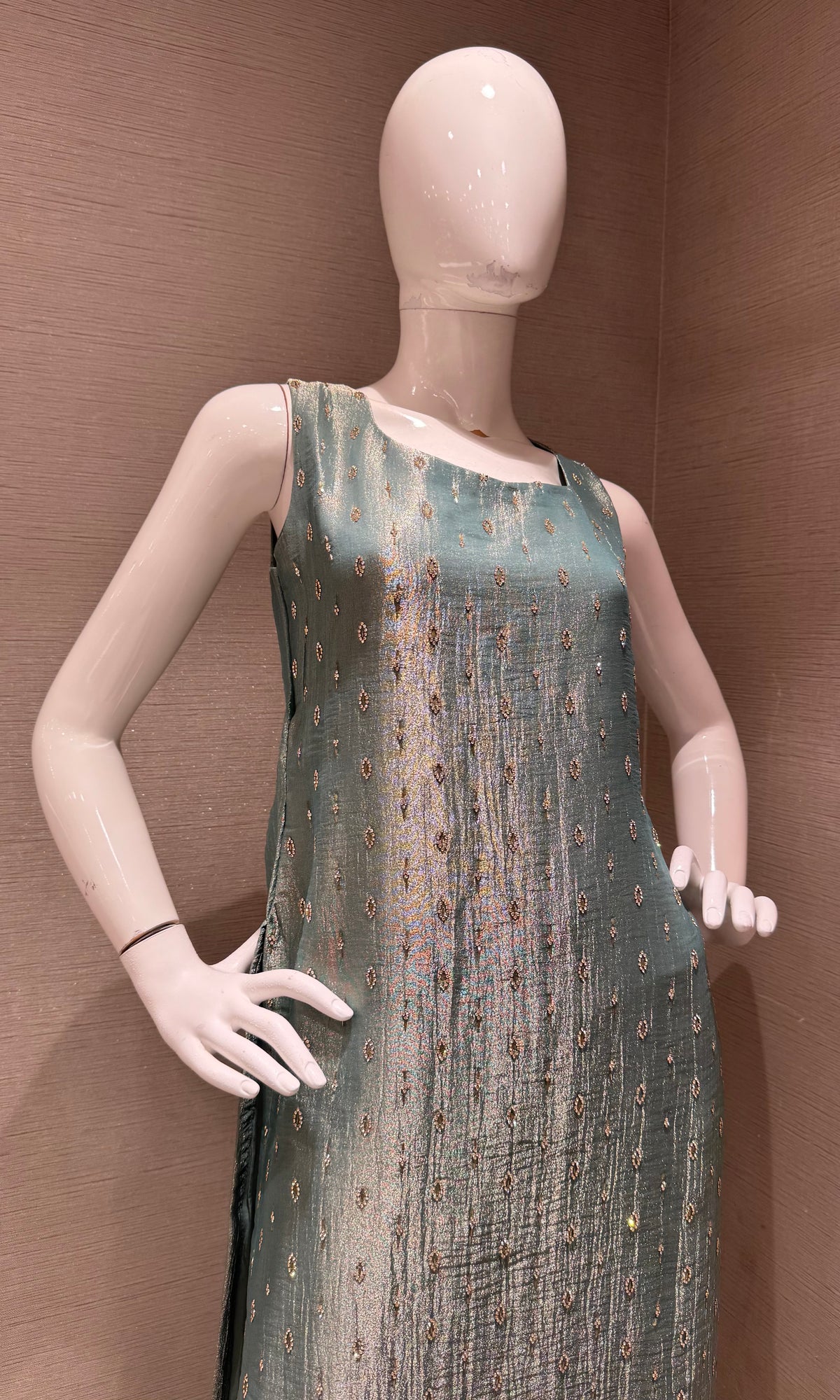 Sage Green tissue silk Kurta Set with Dupatta