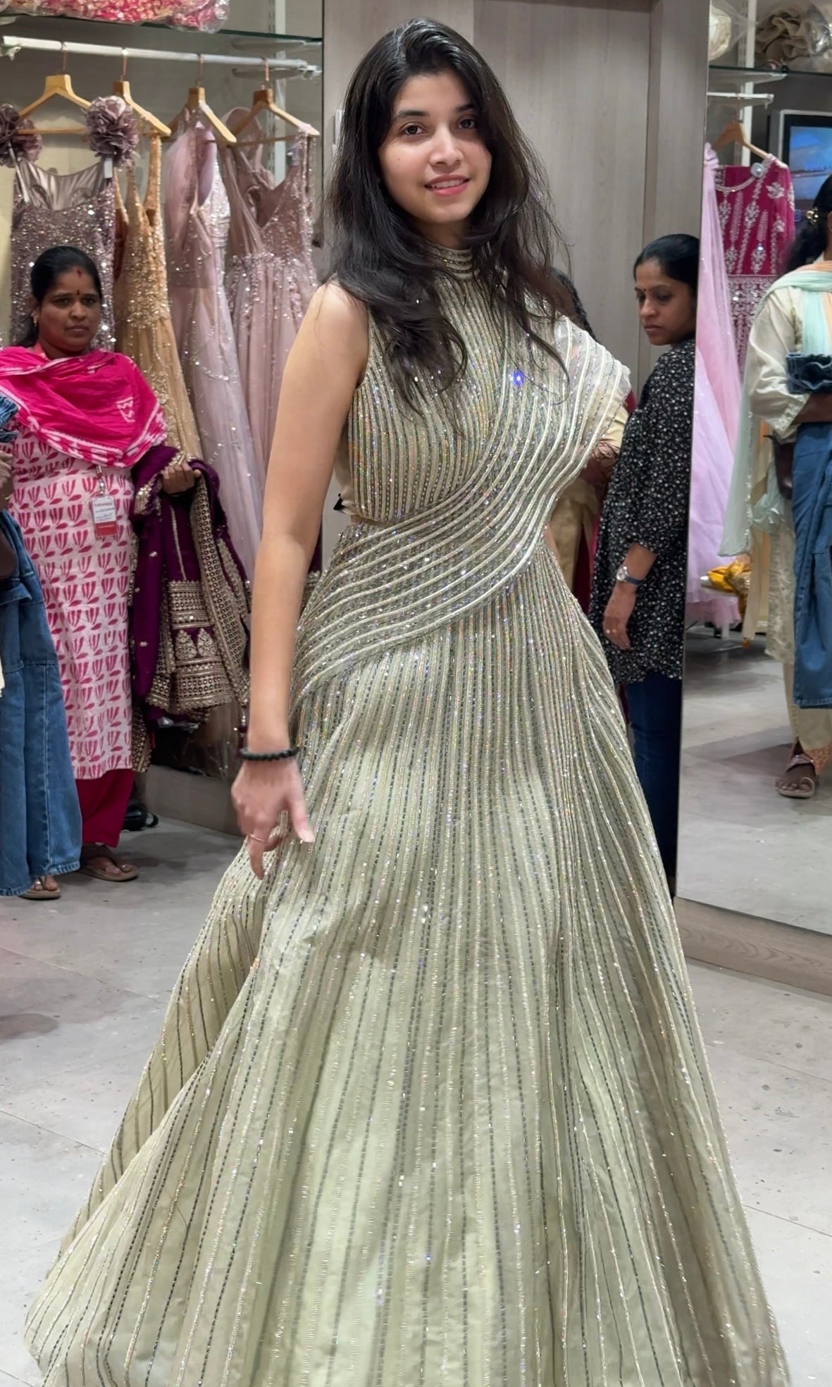 PISTA GREEN Gold Draped Lehenga Set