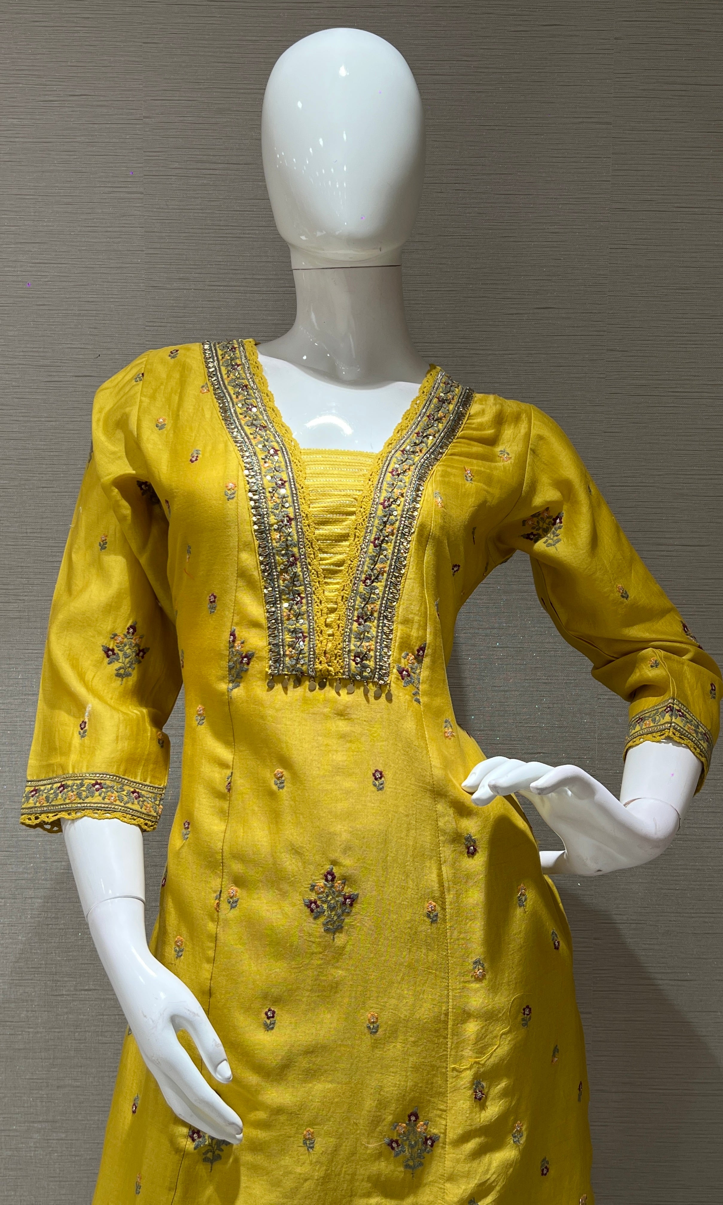 Mustard Yellow Embroidered Kurta Set