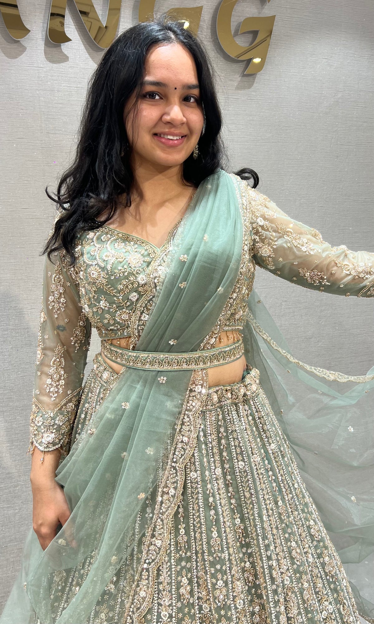 Pastel Green Elegance Embroidered Lehenga Set