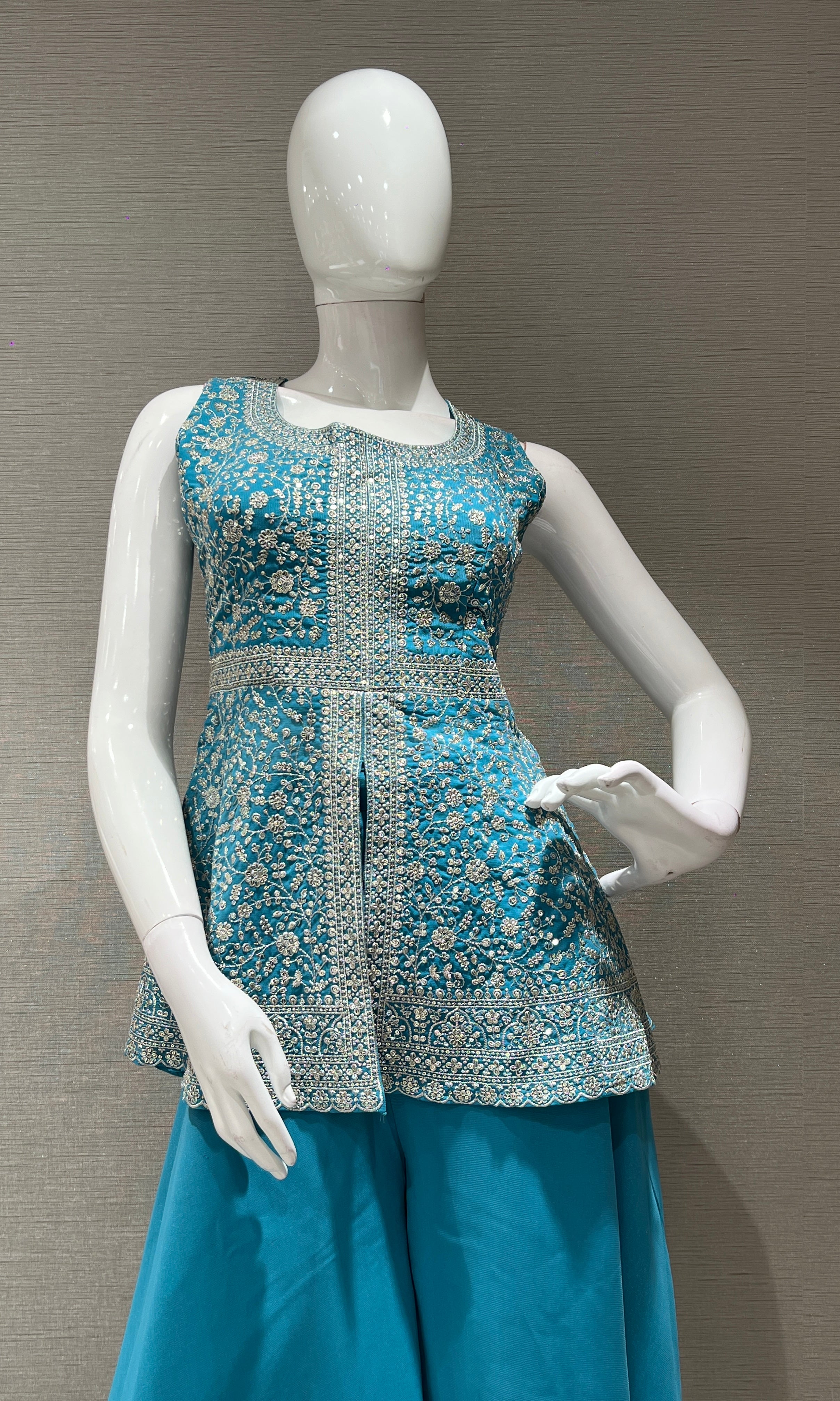Blue EMBROIDERED PEPLUM PALAZZO