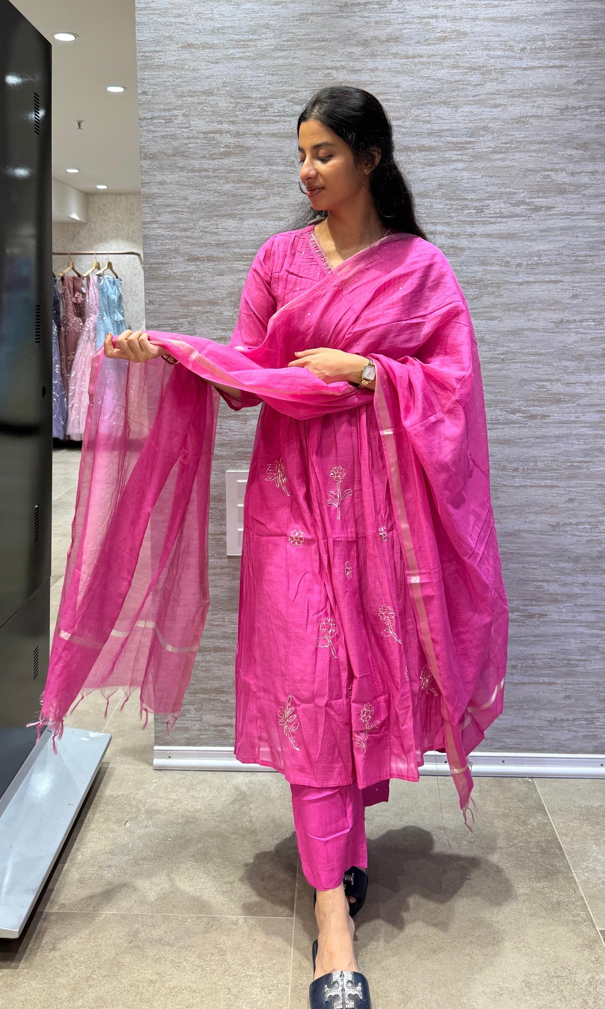 Pink MUL CHANDERI kurta set