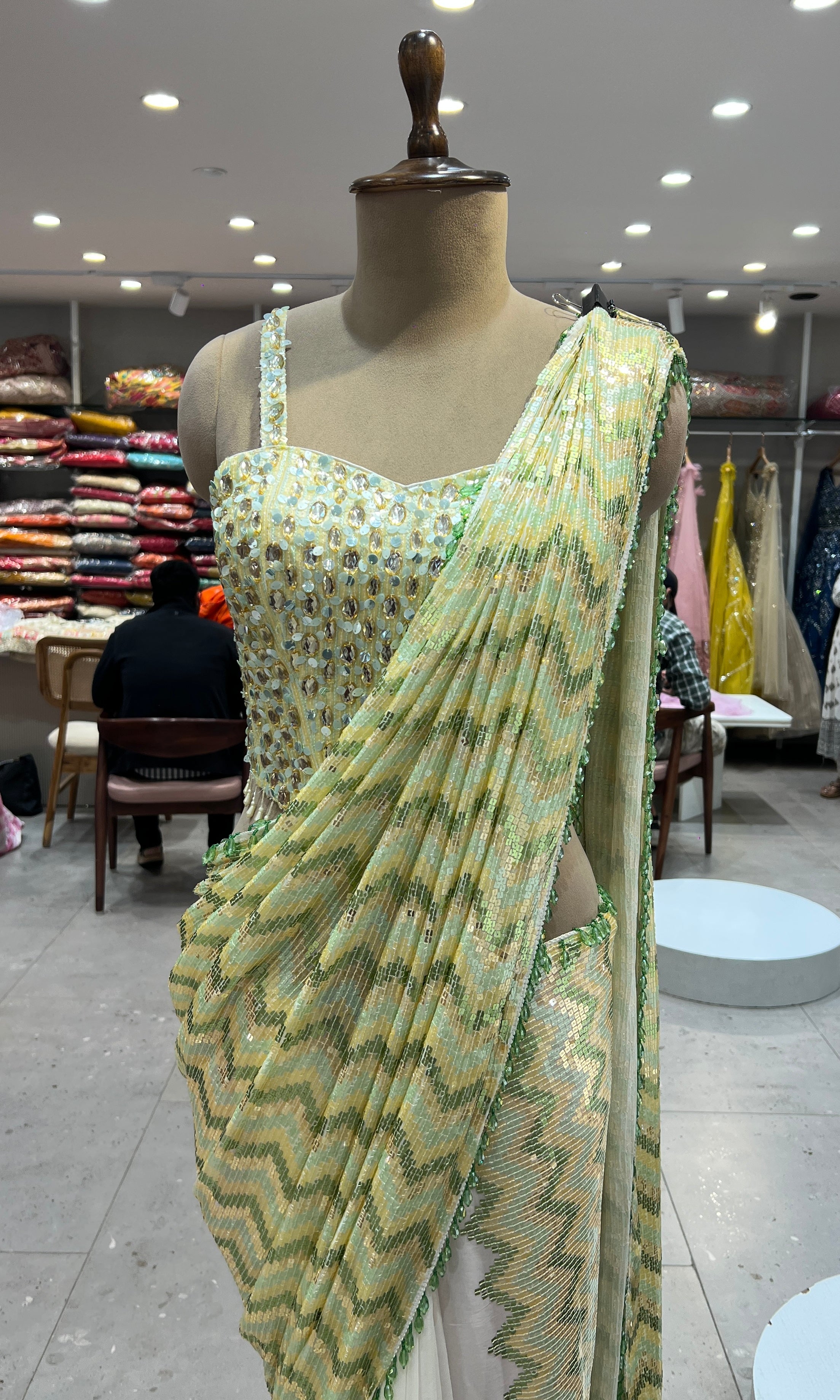Pista green saree with ready blouse