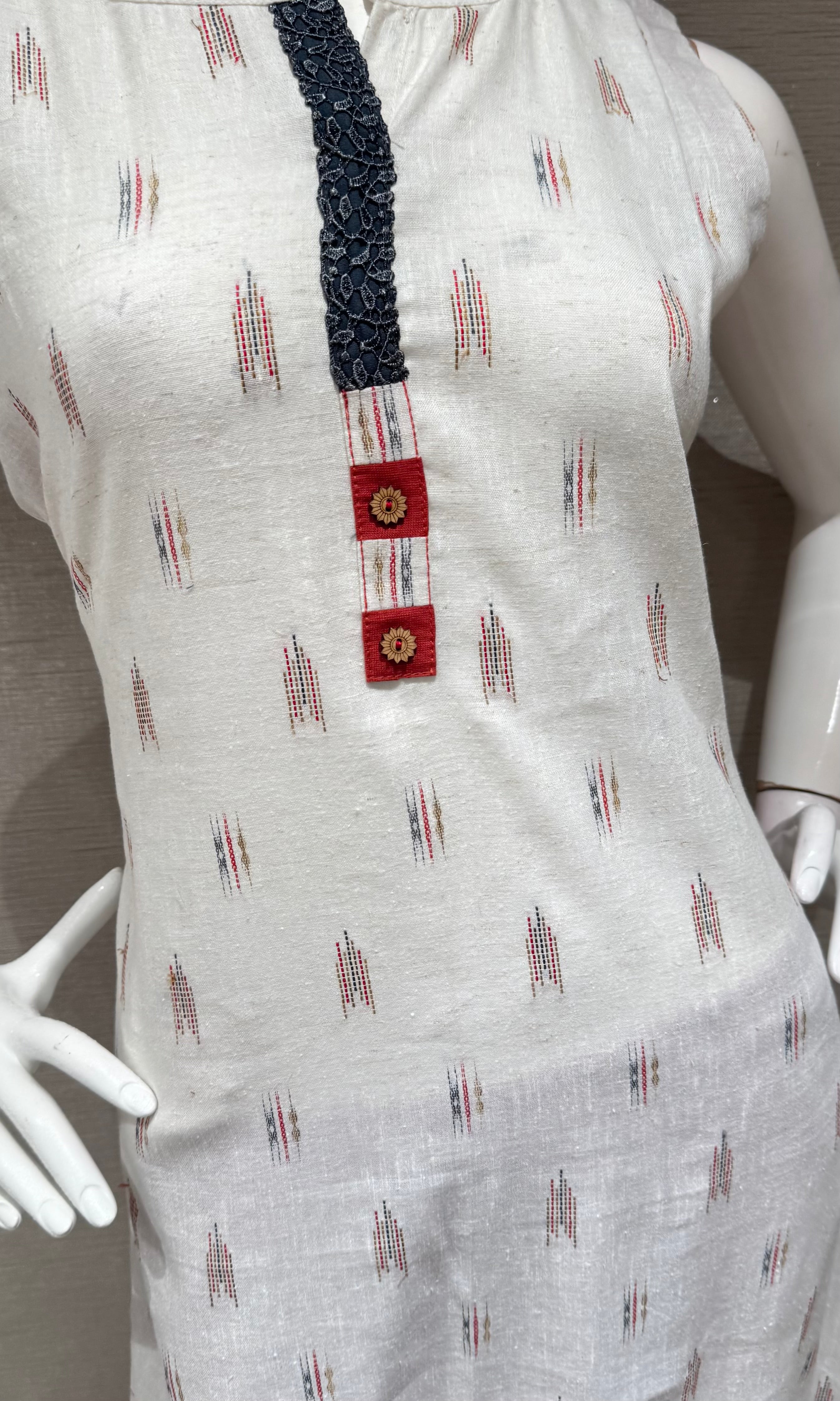 White Kurta with Red Motif Prints top bottom