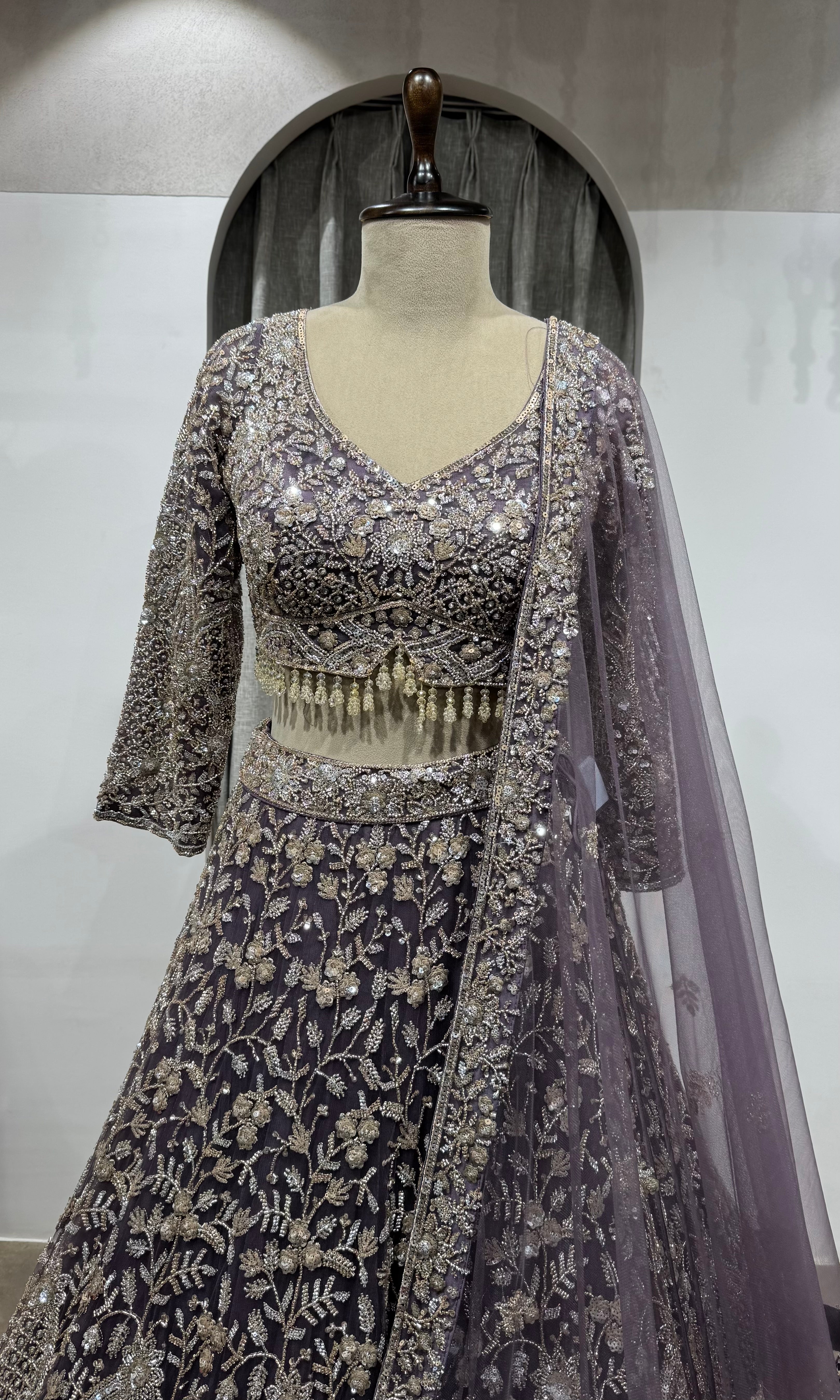Light Purple Sequin Embellished Bridal Lehenga