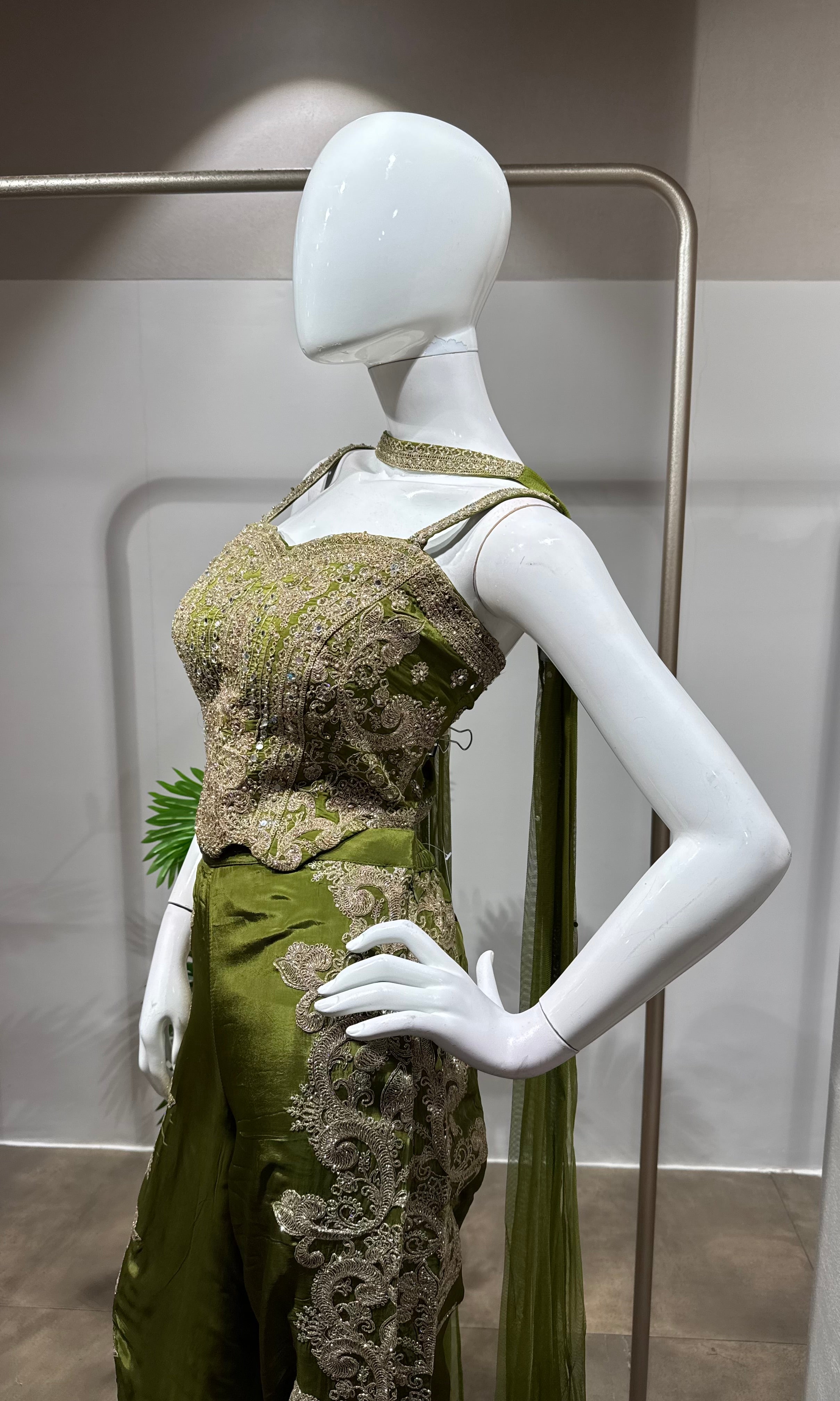 Mehendi Green Georgette Zari Sequin PALAZZO