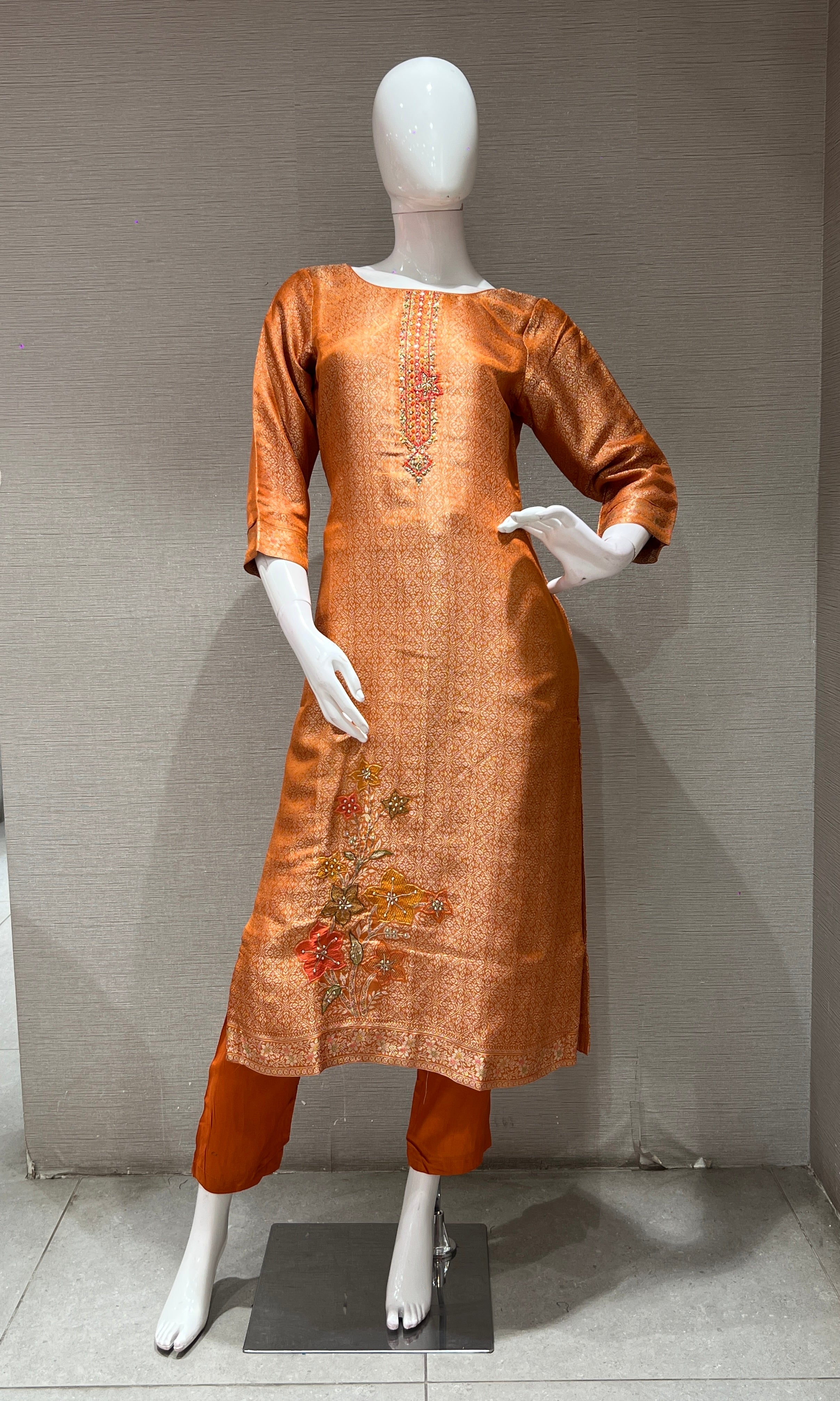 RUST GOLDEN Brocade Kurta Set