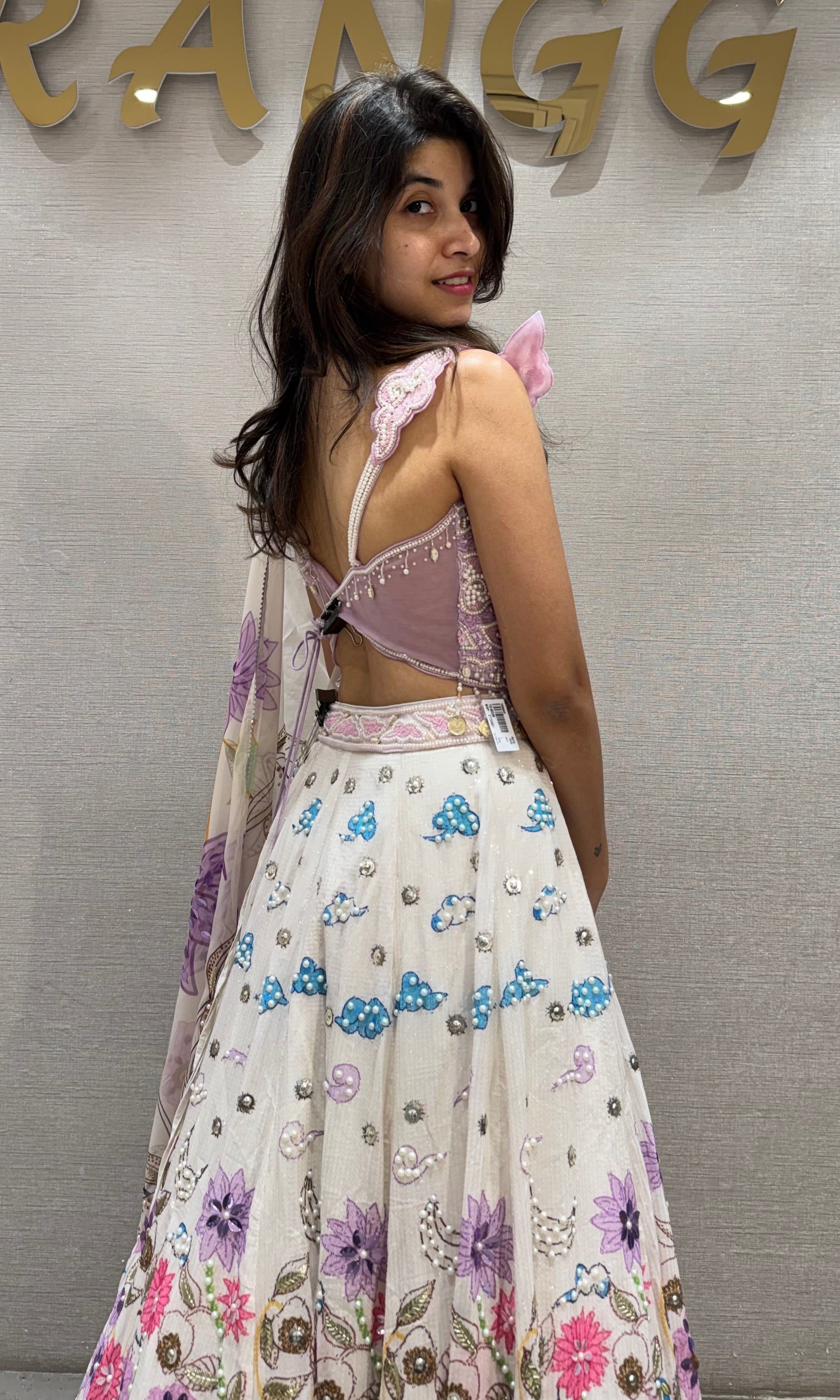 White Multicolor Floral Printed LEHENGA