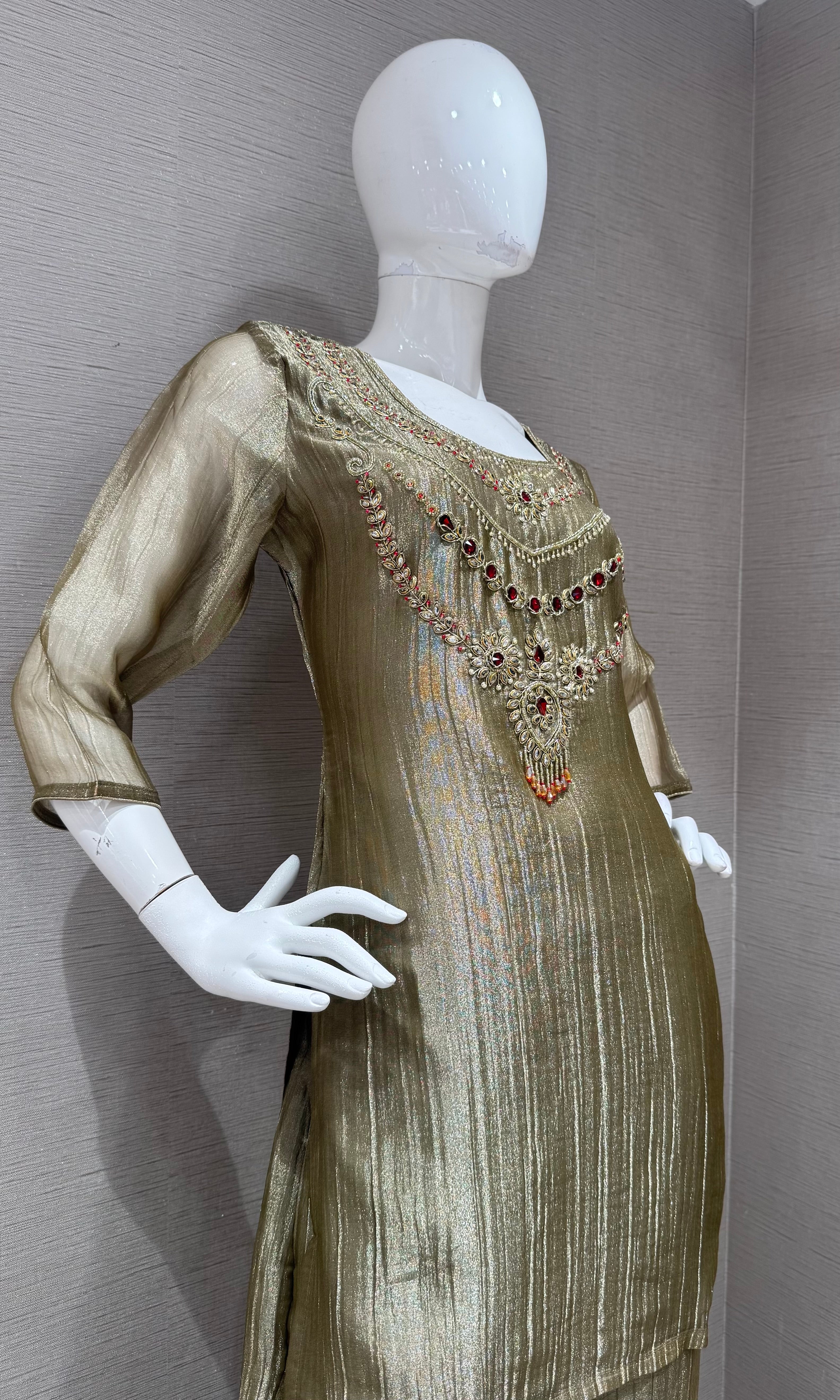 Olive green Shimmer Cord Palazzo Set