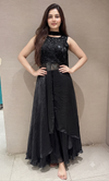 Black front slit layered palazzo set