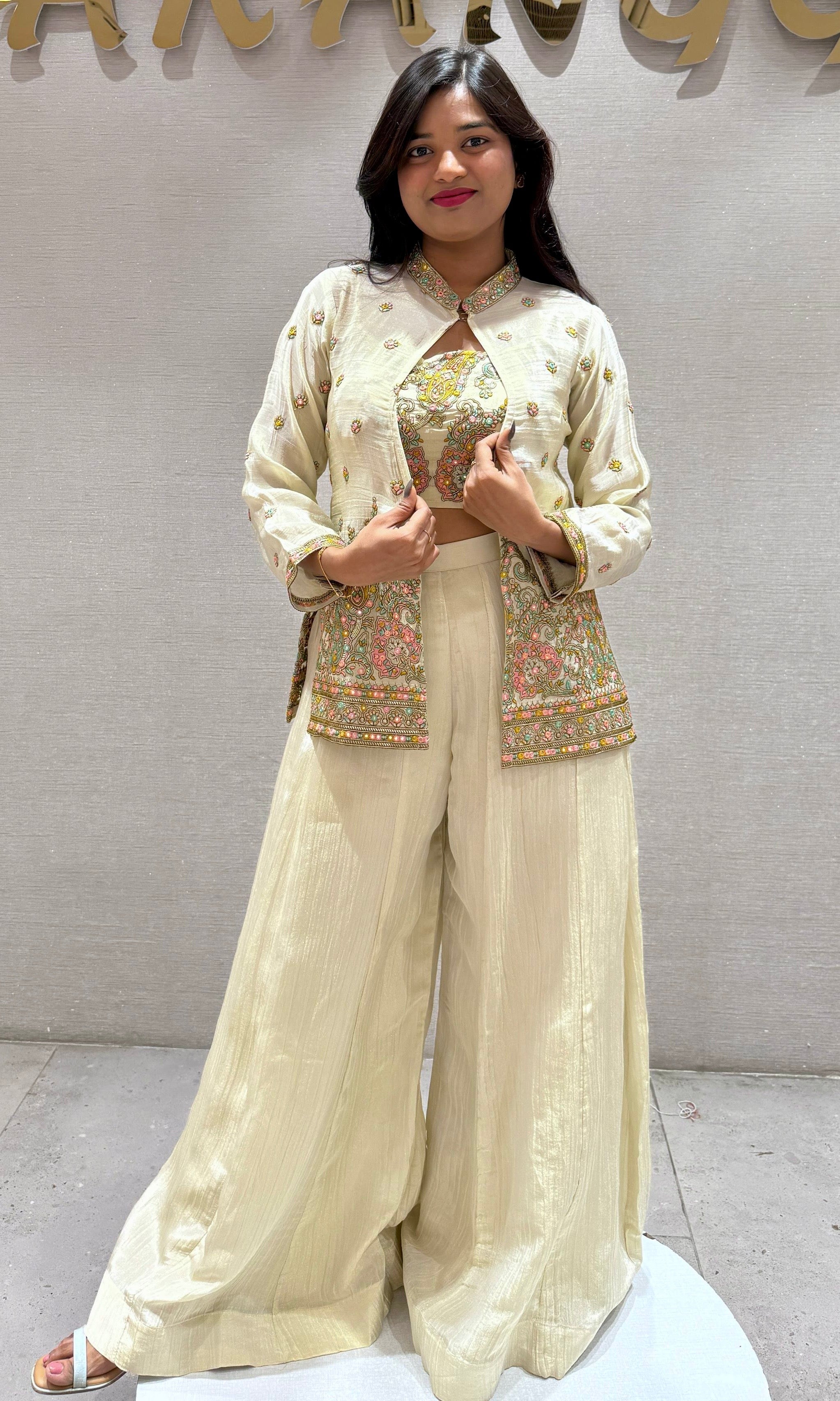 Ivory palazzo with jacket