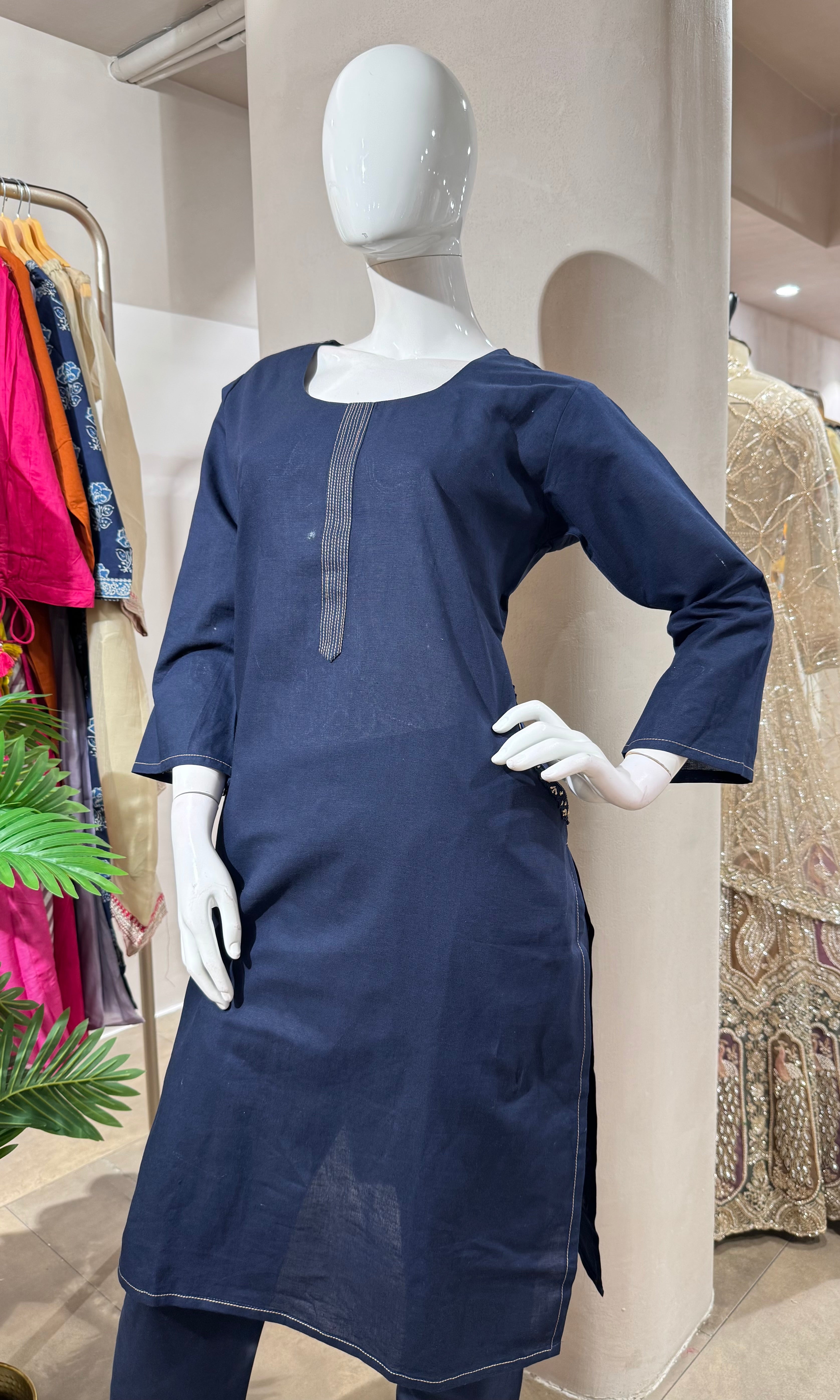 BLUE KURTI WITH BOTTOM
