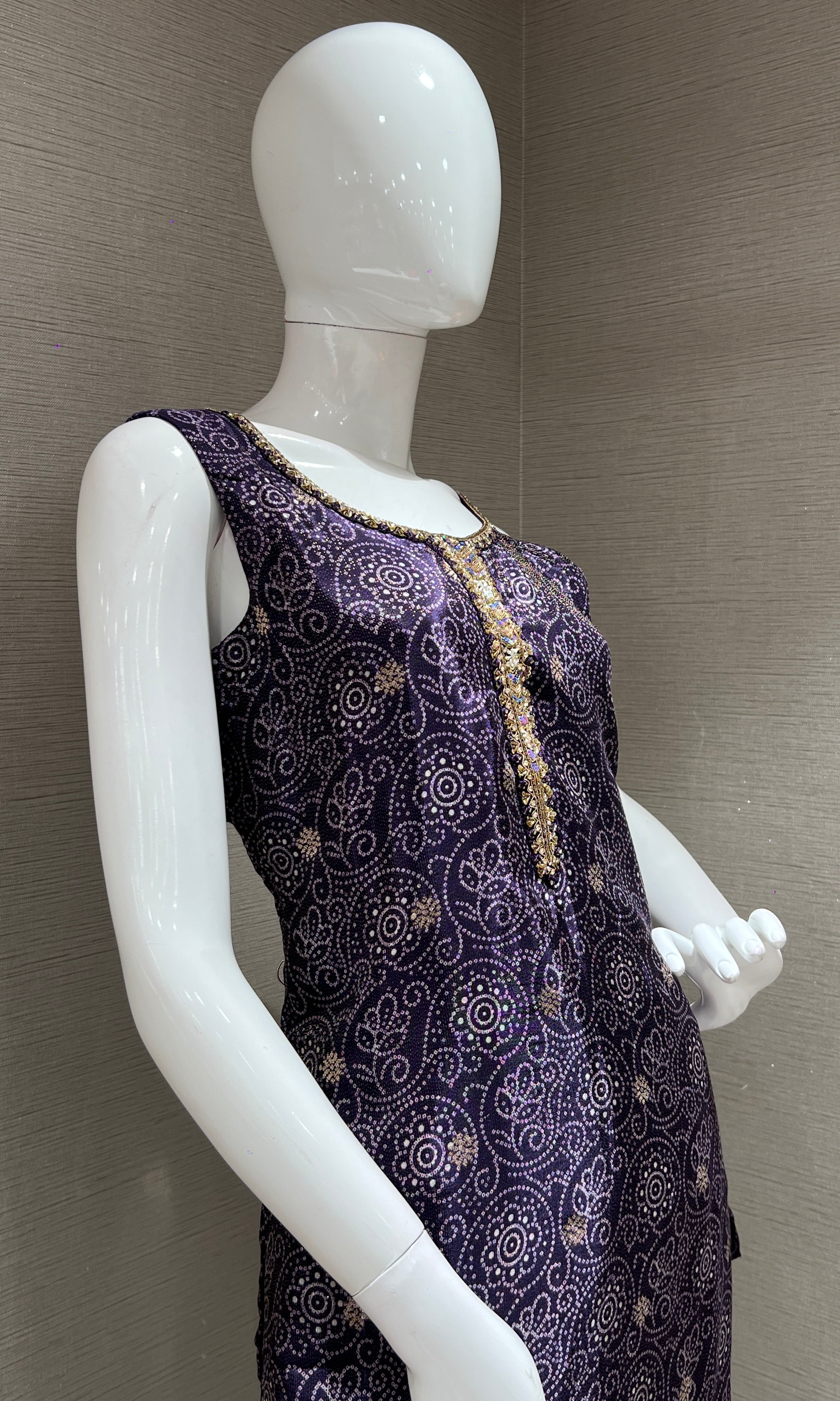 Purple kurta set with Gold Border