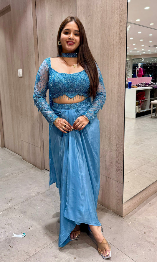 🦋Light Blue 3 piece indo western dress with Dhothi 🦋