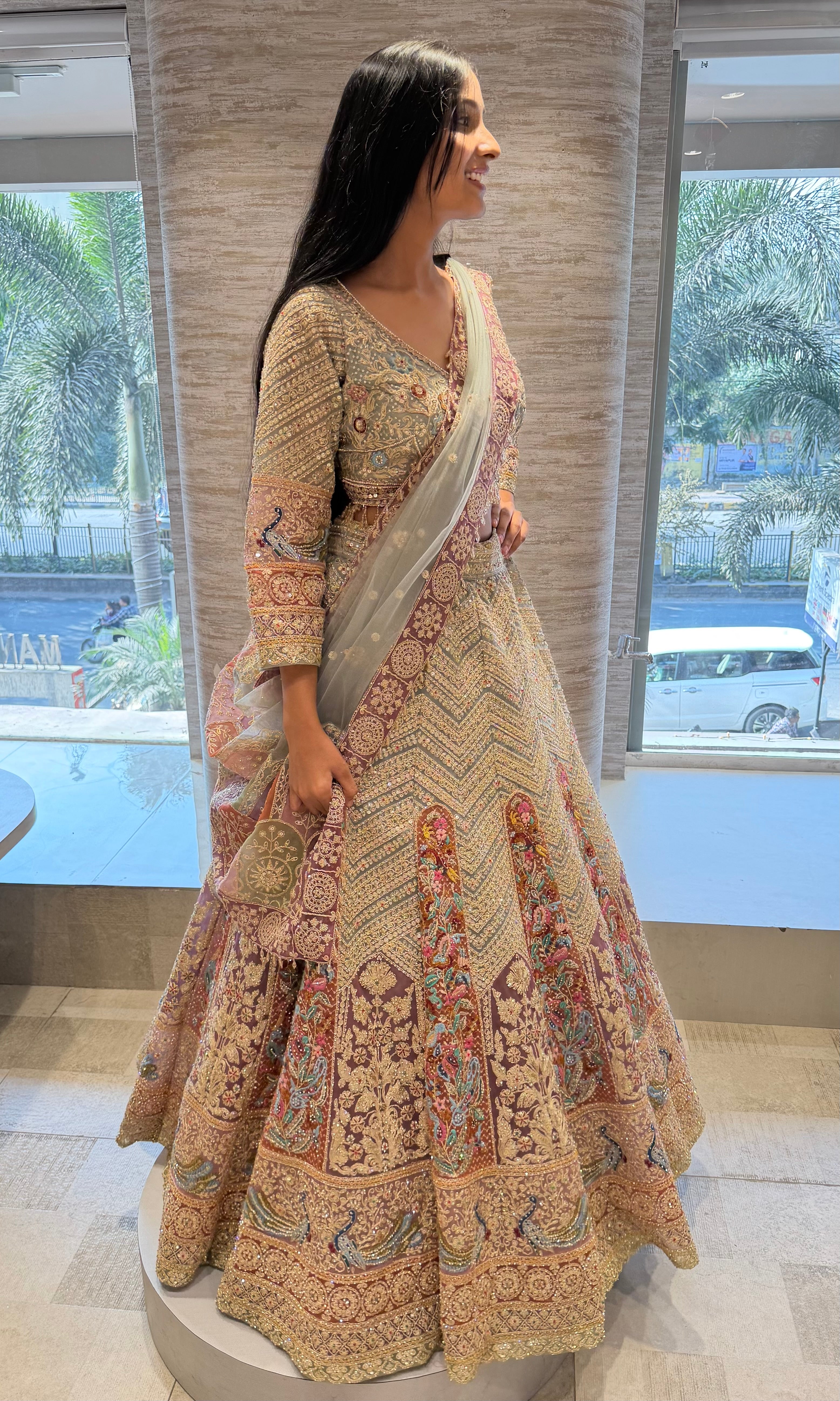 Pista green Gold Heavy Embroidered lehenga