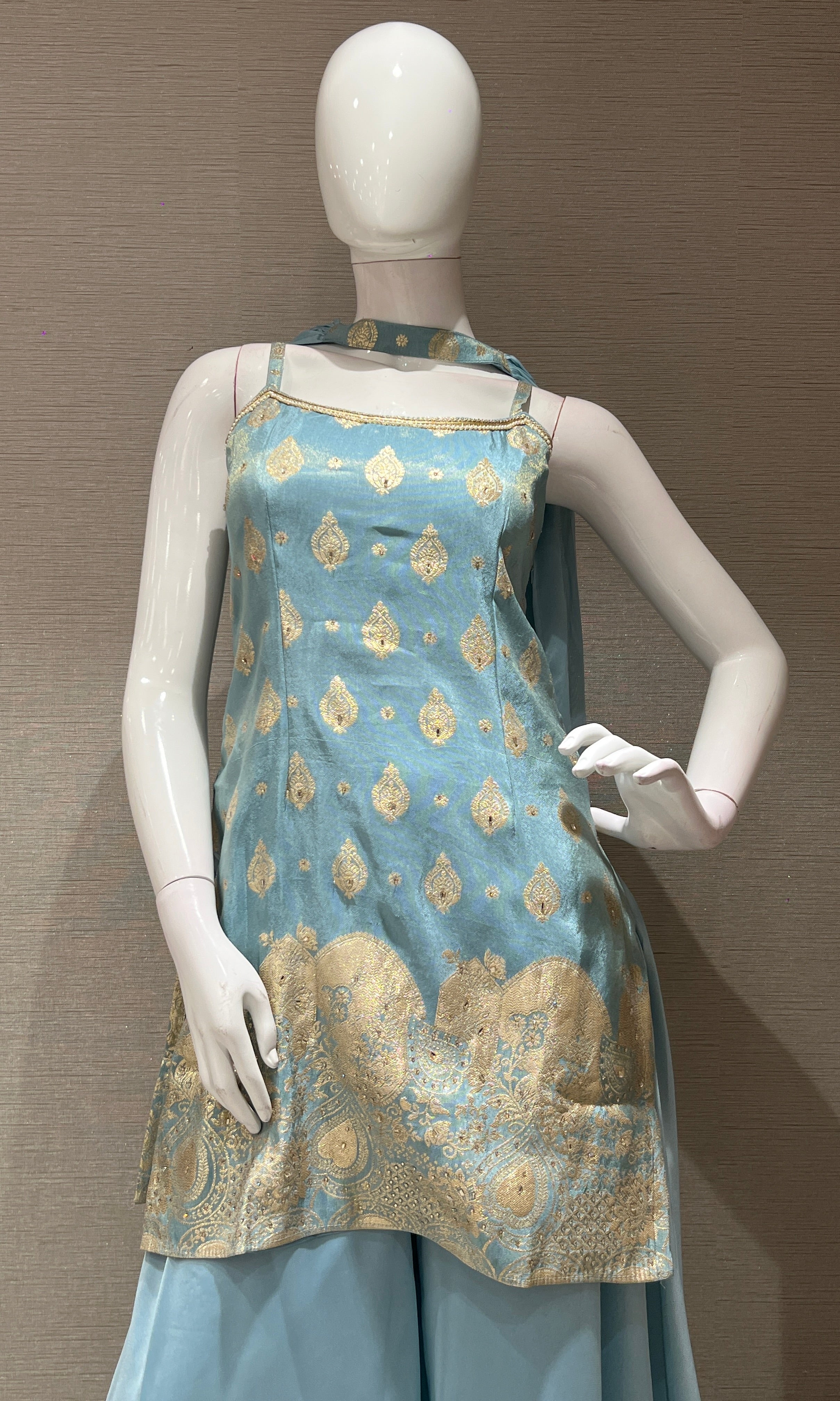 Light blue and Gold Embroidered Palazzo