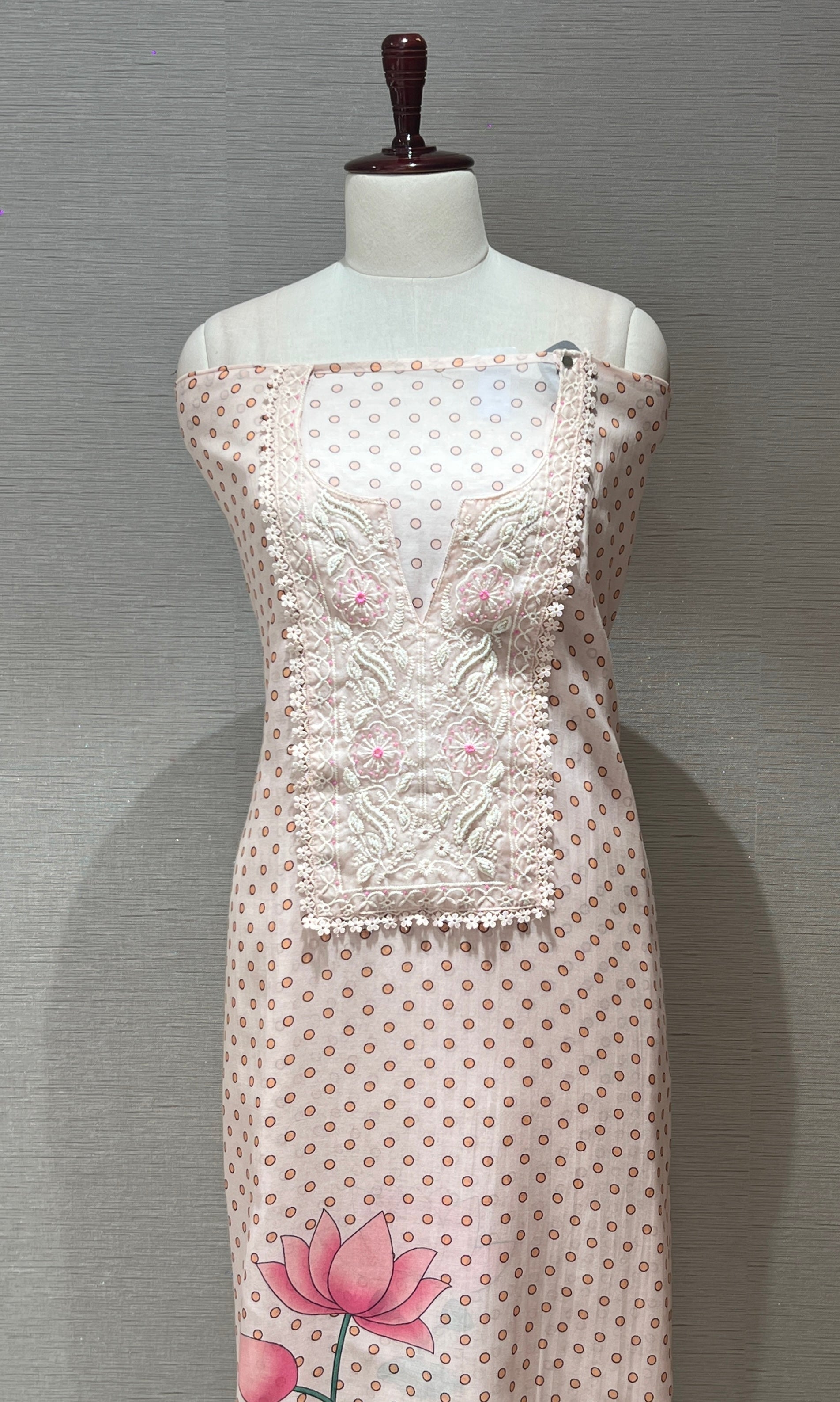 Soft Pink Floral Embroidered Dress Material with Dupatta
