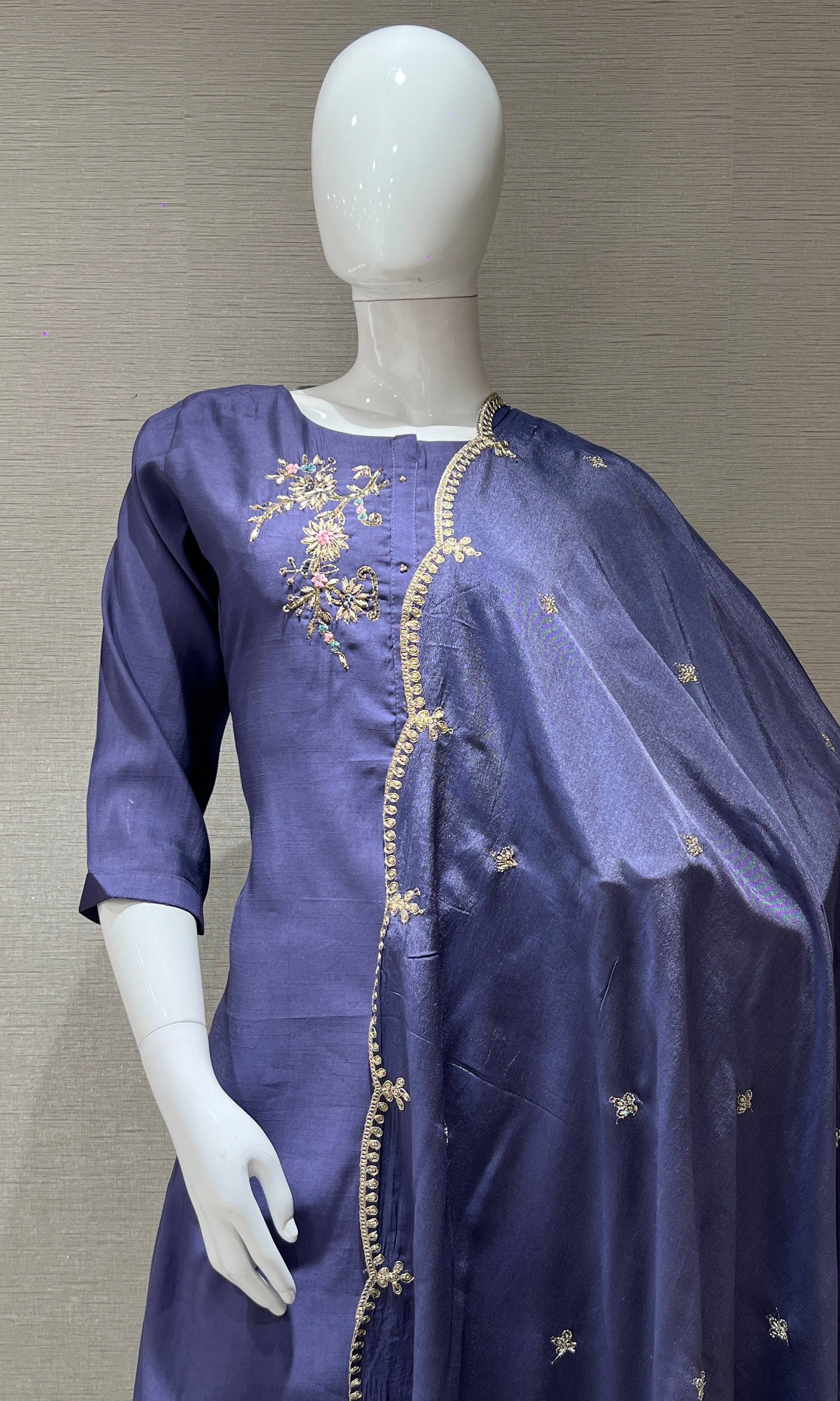 Purple floral embroidered kurta set