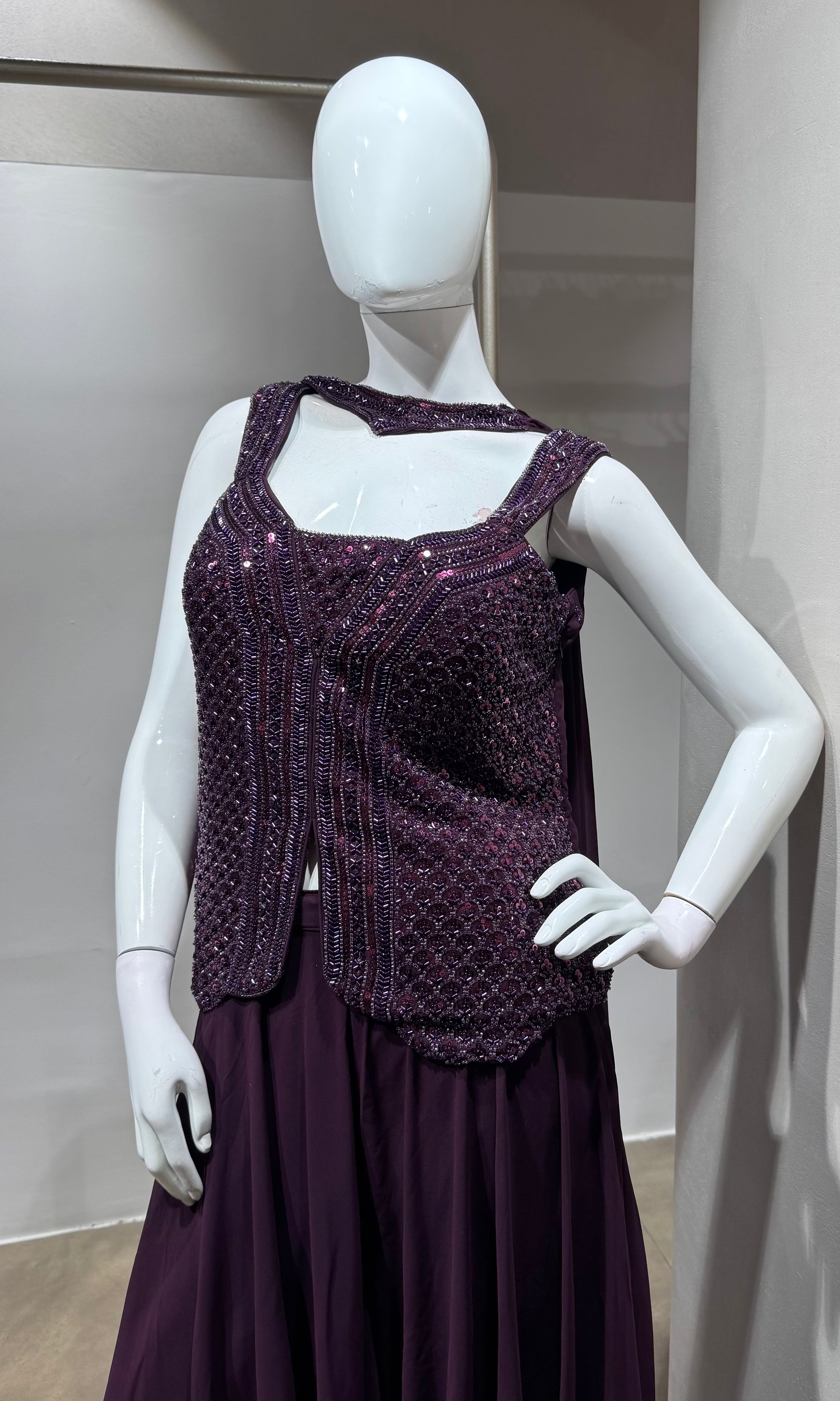Wine Purple Sequins Embroidered palazzo set