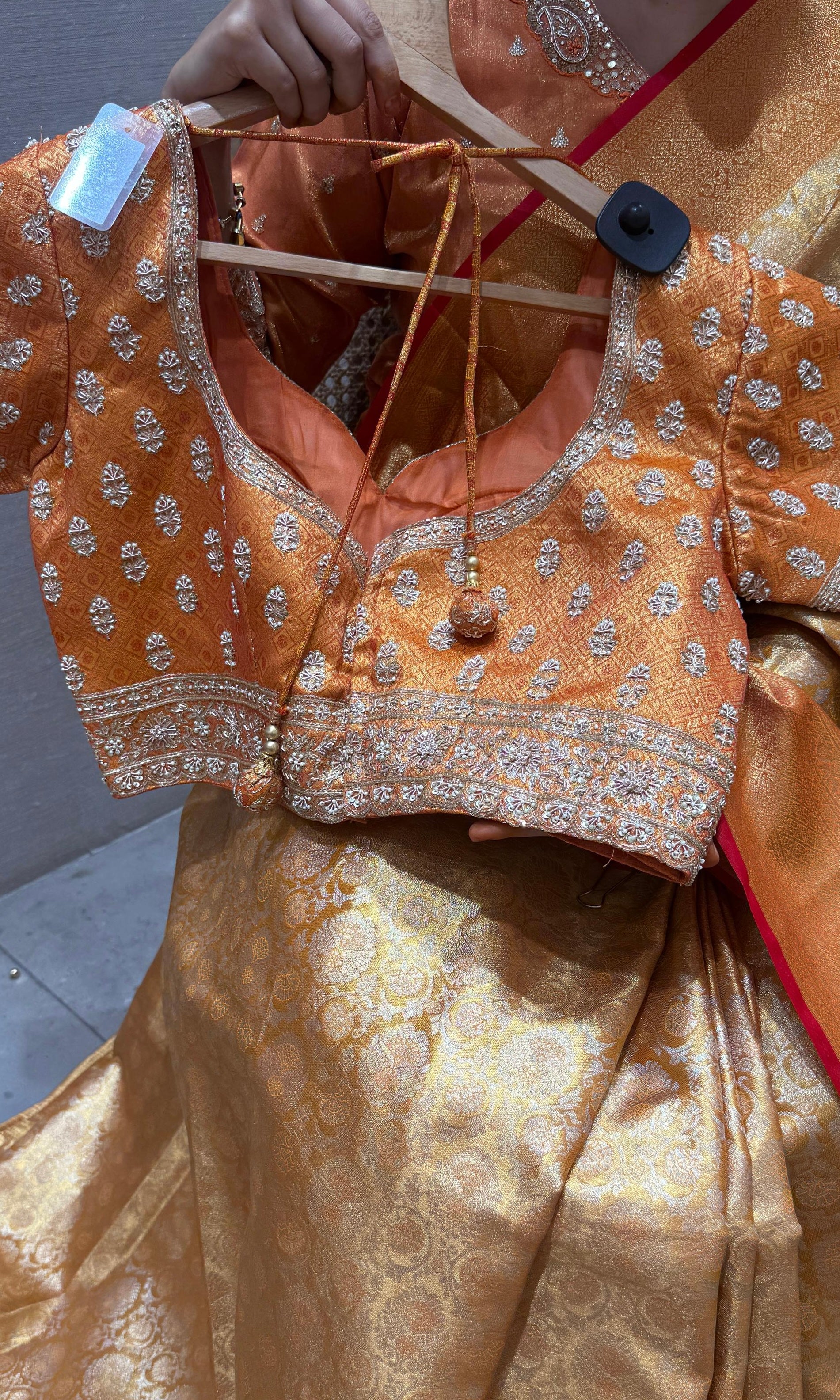 Orange saree with ready blouse