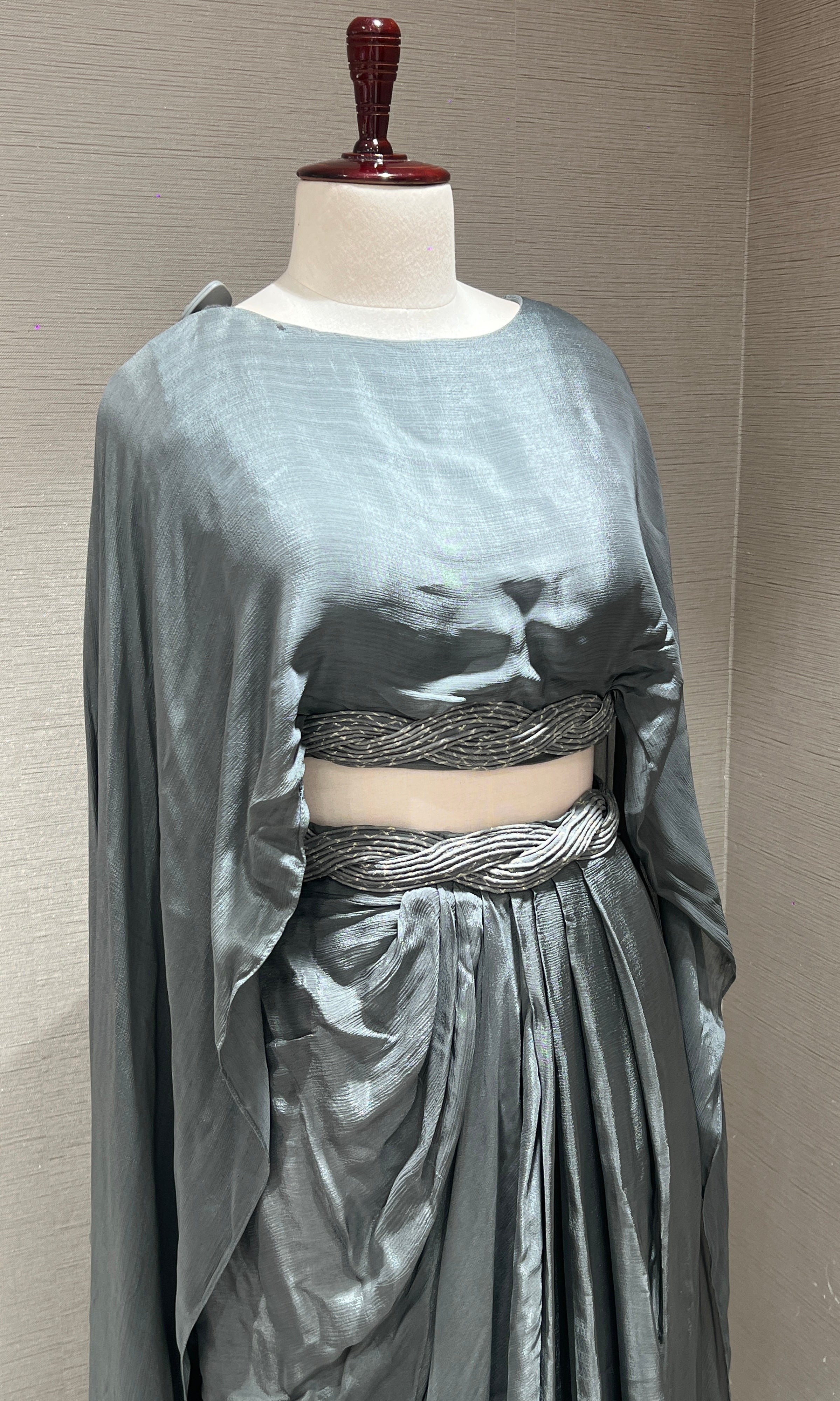 Shiny Grey cape skirt indo western dress