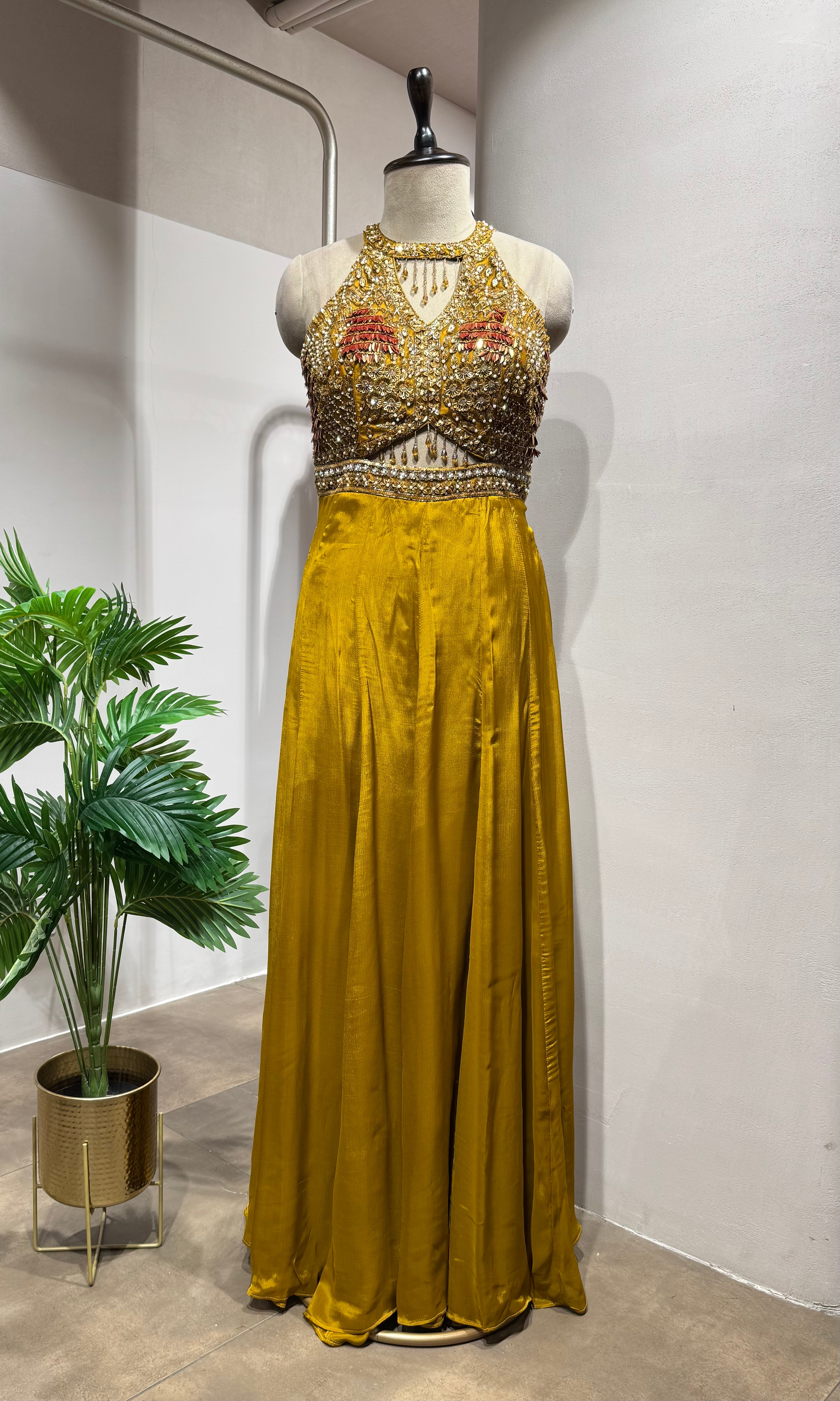 Mustard Party Wear Designer Indo-Western