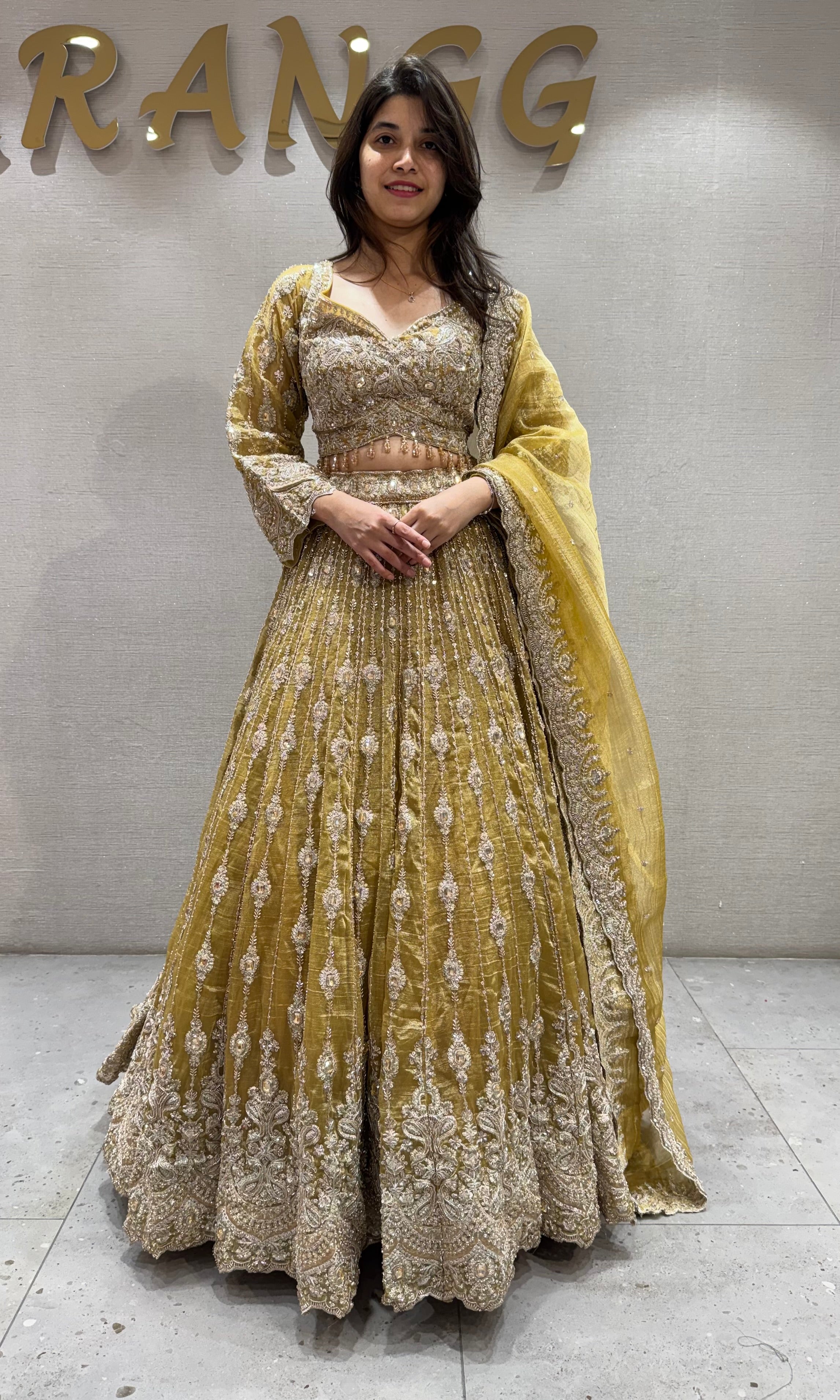Sandel Yellow Georgette Lehenga set