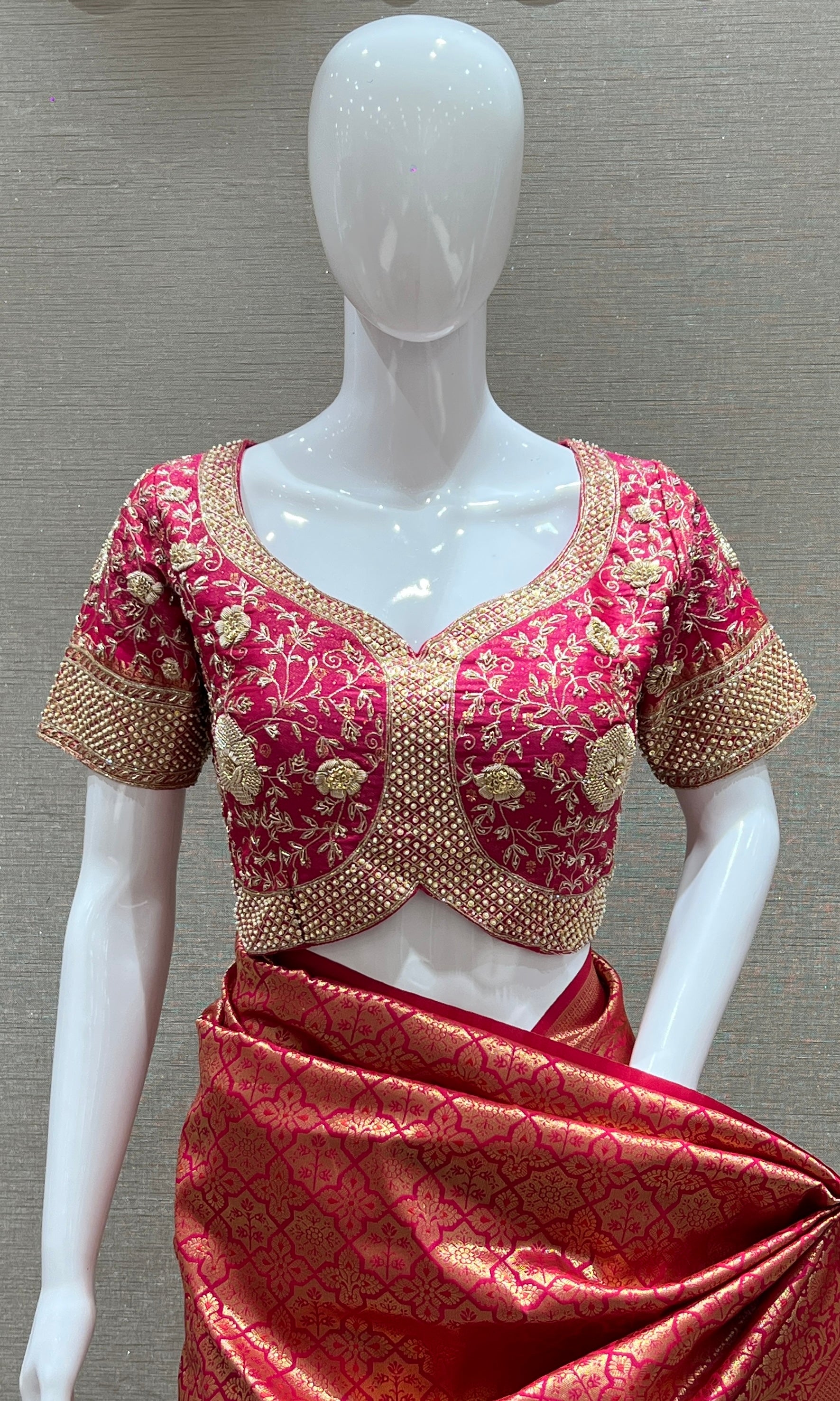 Rani pink saree with ready blouse