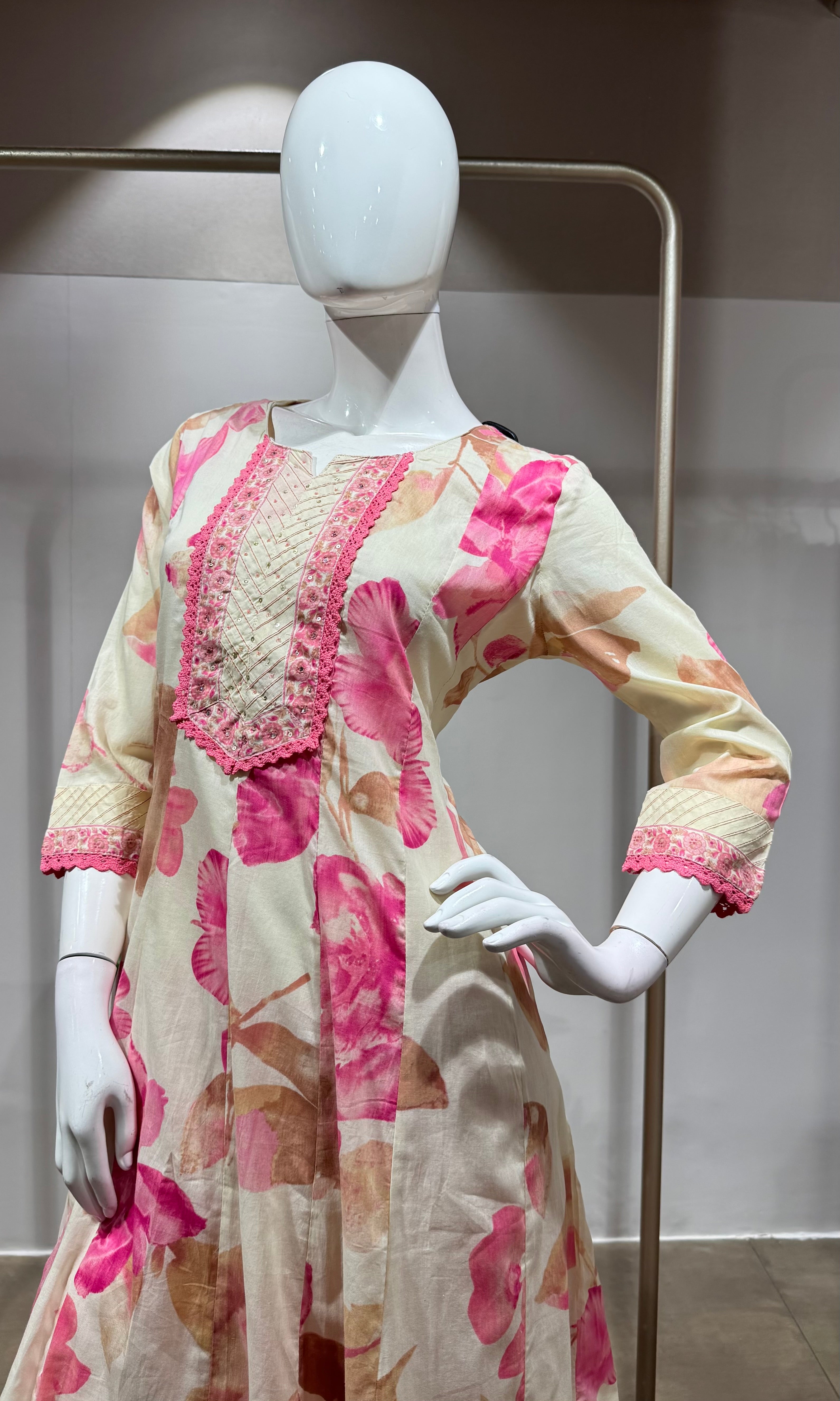 Pink Floral Anarkali Set