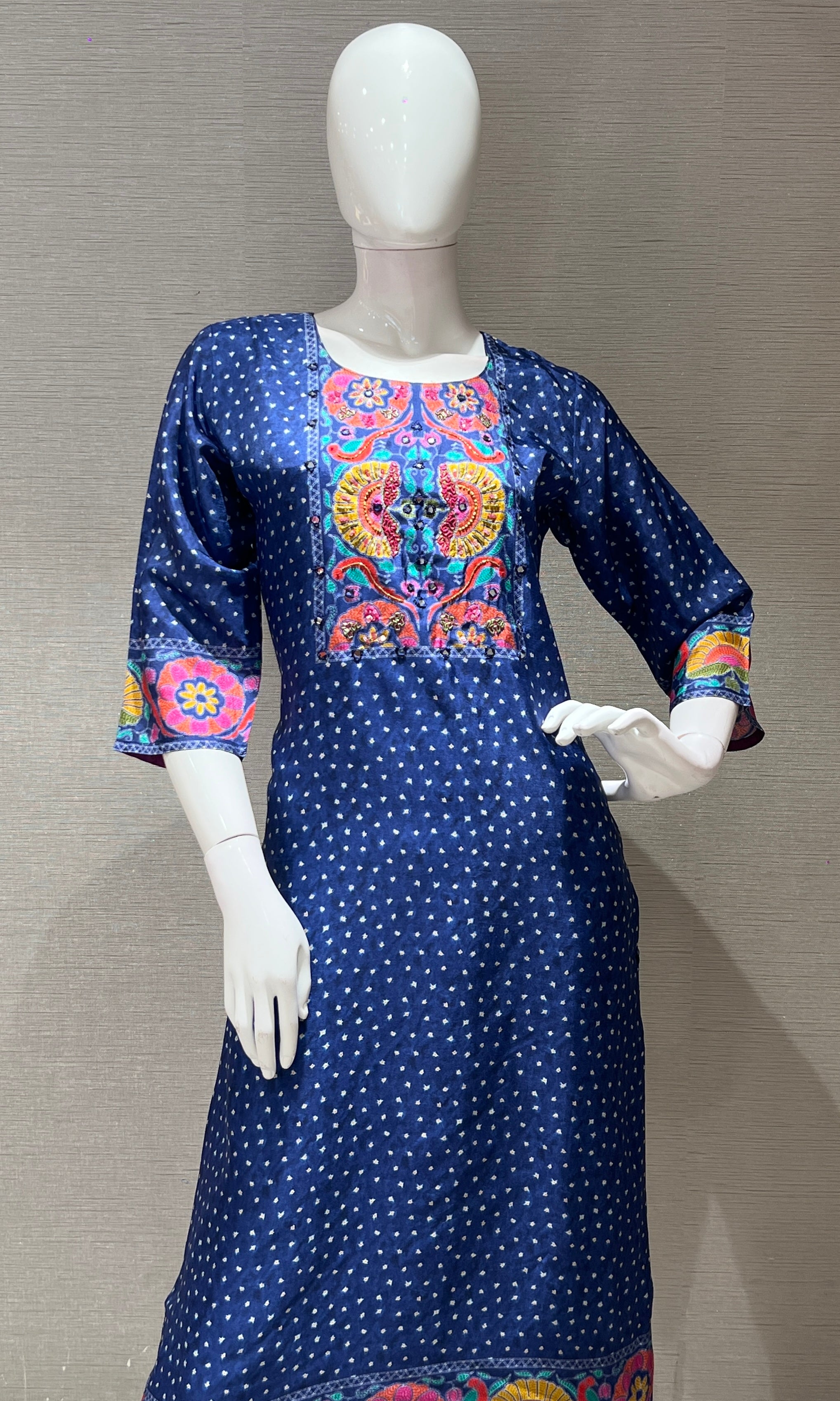 Blue Floral Print embroidered Kurta Set