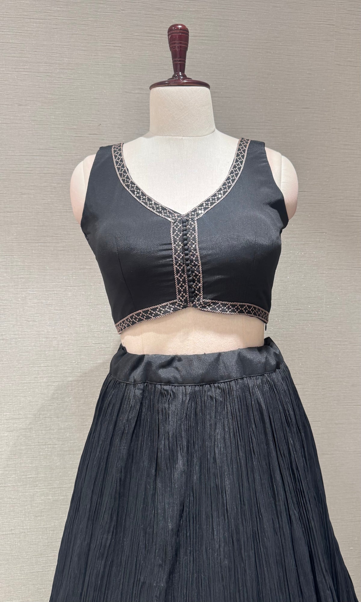 Black Embroidered Crop Top Lehenga Set with Maxi Shrug
