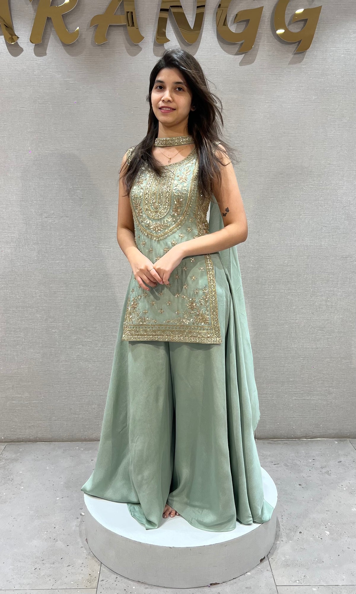 Sage Green Zari Embroidered Chanderi Palazzo Set