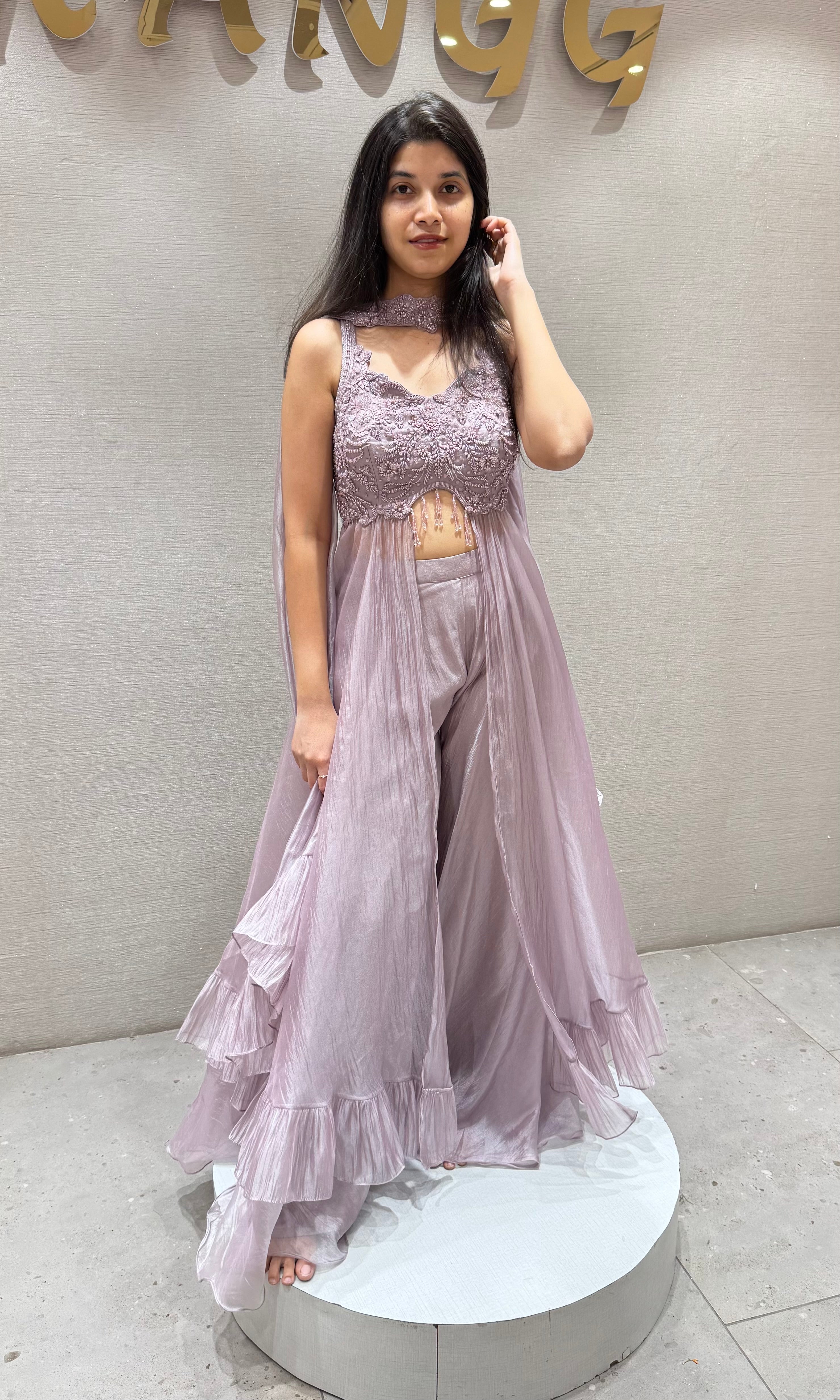 Lilac EMBROIDERED peplum Palazzo set