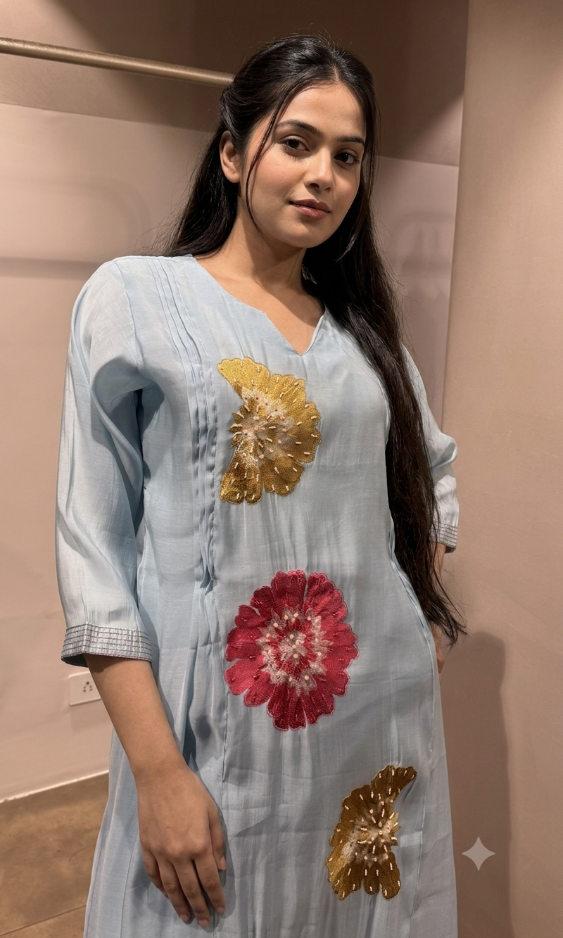 Sky Blue floral printed kurta set
