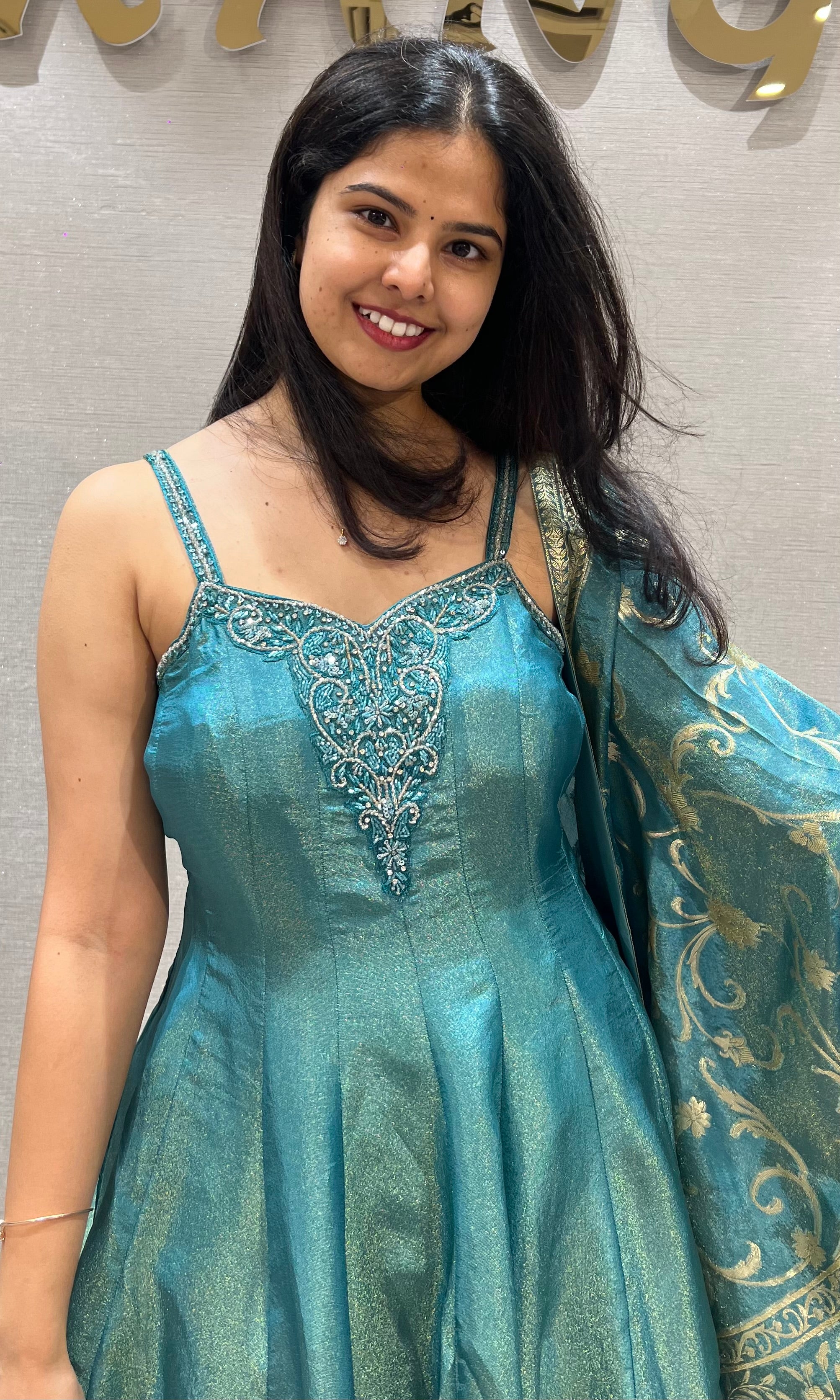 Blue ethnic Silk Blend Shimmer Peplum Palazzo set